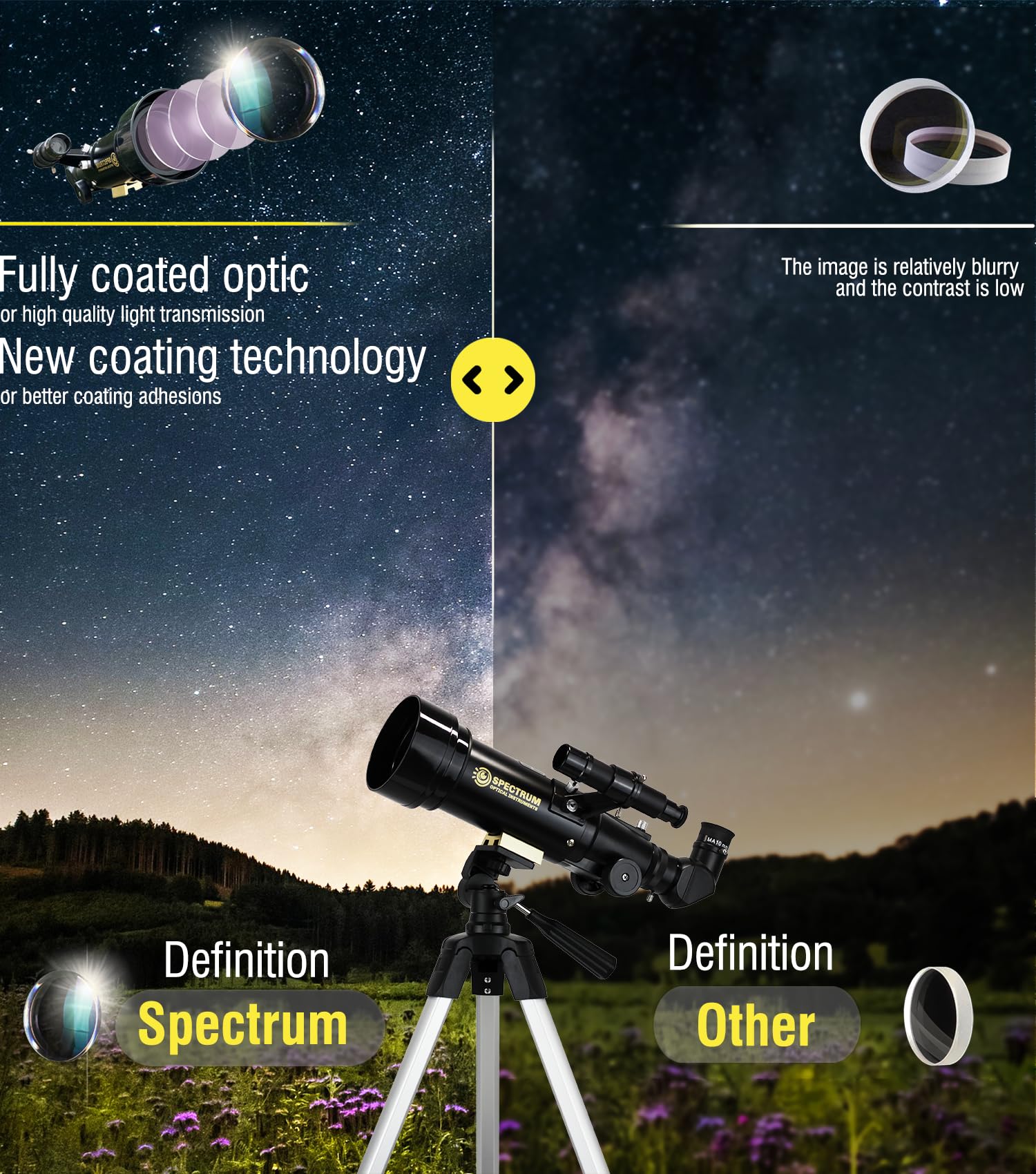 Spectrum Optical Instruments SpectrumOI Telescope for Kids and Adults Premium 70mm Refractor with Carry Bag and Phone Holder Ideal for Astronomy Gifts - View 3 of 7