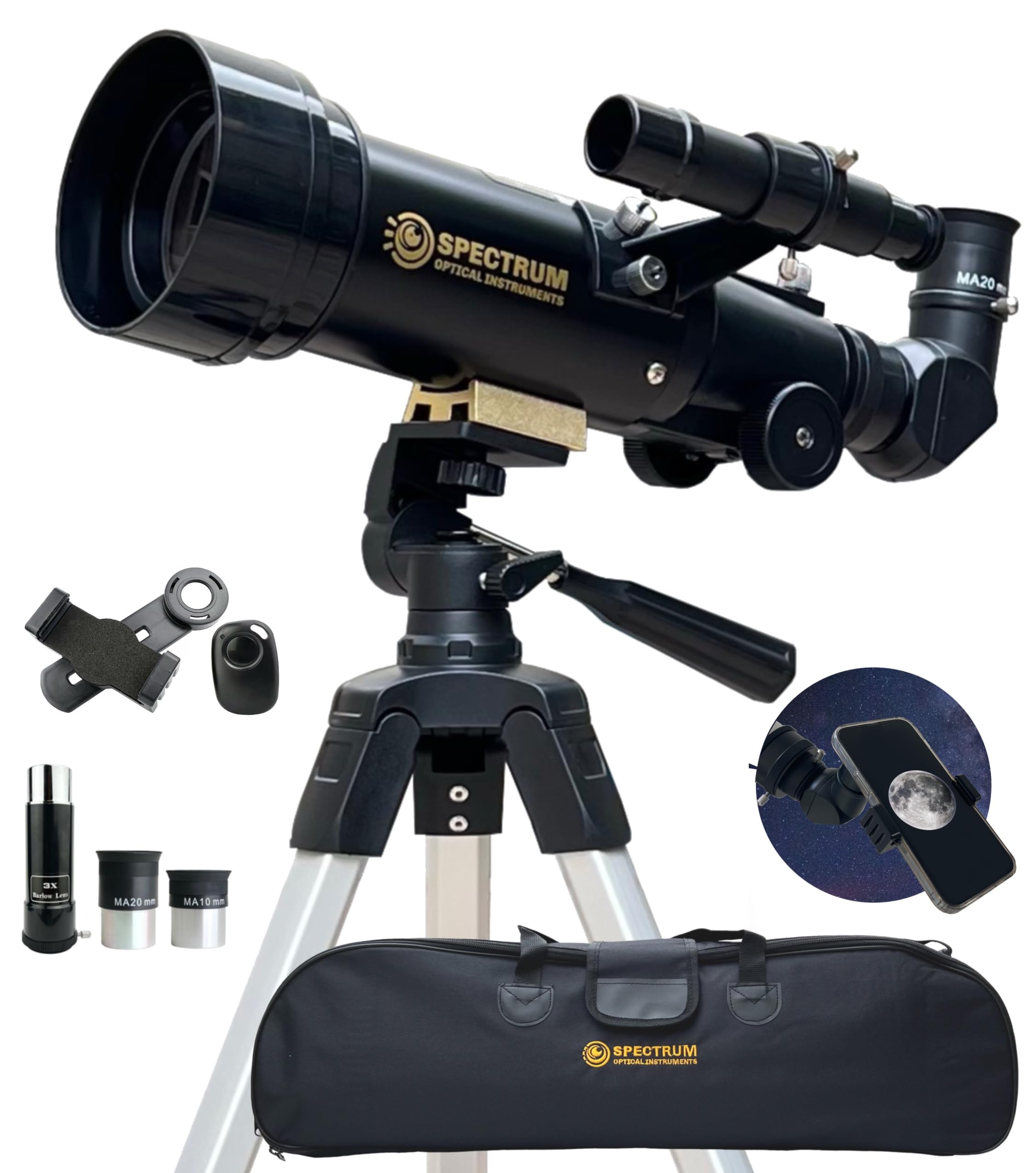Spectrum Optical Instruments SpectrumOI Telescope for Kids and Adults Premium 70mm Refractor with Carry Bag and Phone Holder Ideal for Astronomy Gifts