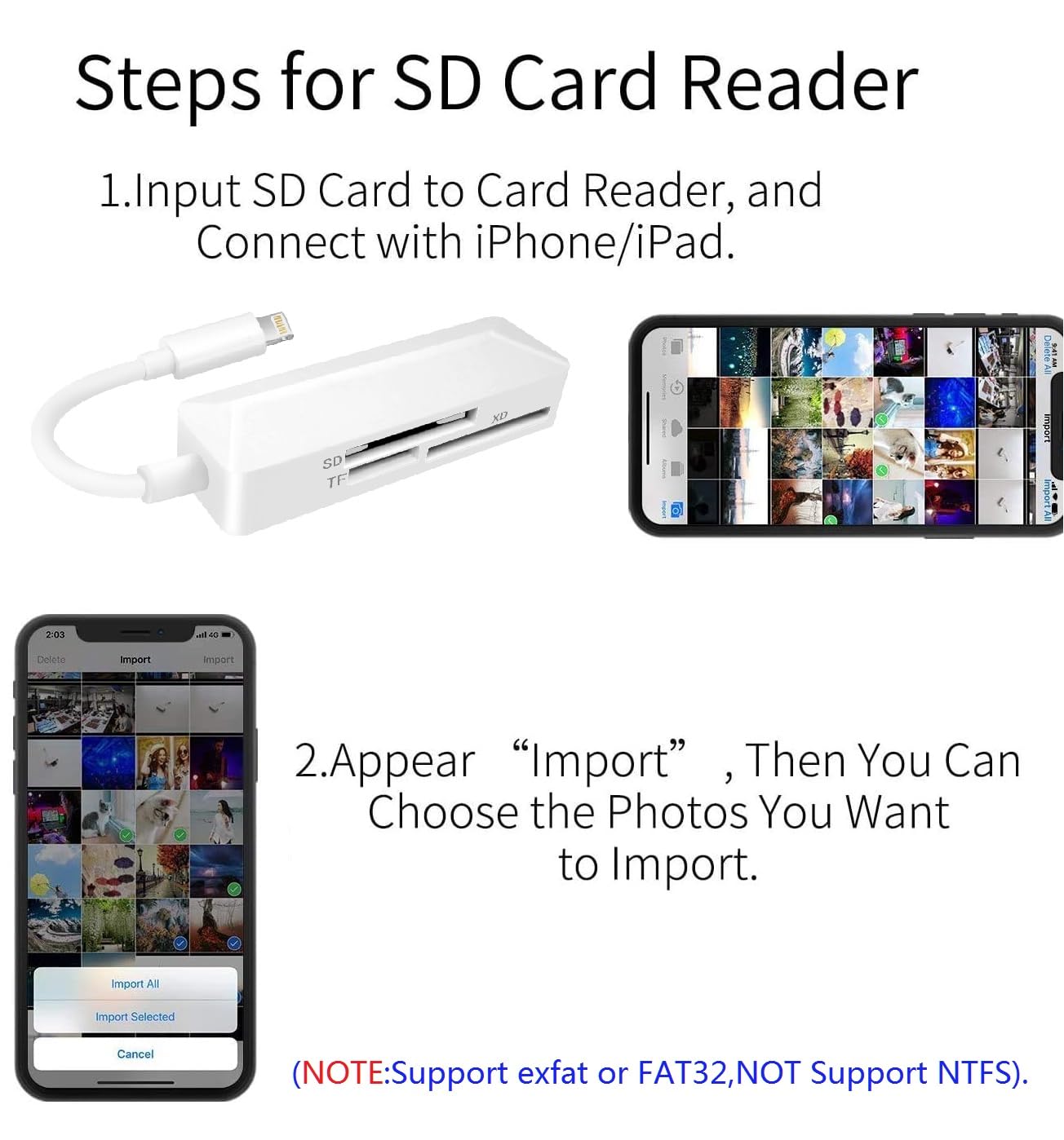 CREHAO Apple MFi Certified SD Card Reader for iPhone High-Speed Adapter Supports SD TF XD 128G 256G Compatible with iPhone 14 13 12 11 XS XR X 8 7 6 5 - View 4 of 9