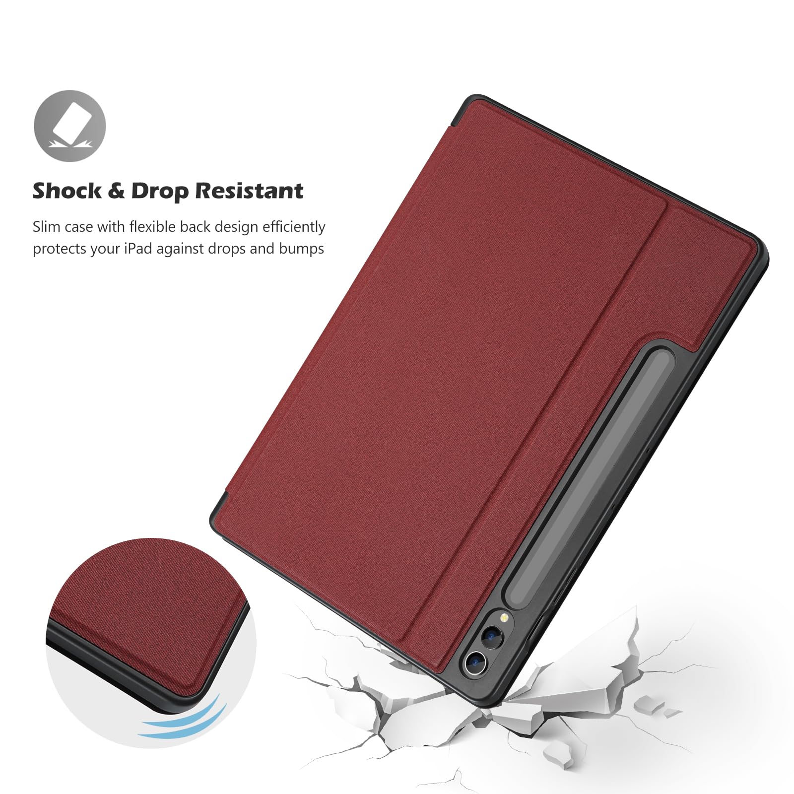 ProCase ProCase Smart Case for Galaxy Tab S9 FE Plus 12.4 Inch Slim Stand Protective Folio Cover with S Pen Holder Red 2023 - View 7 of 8