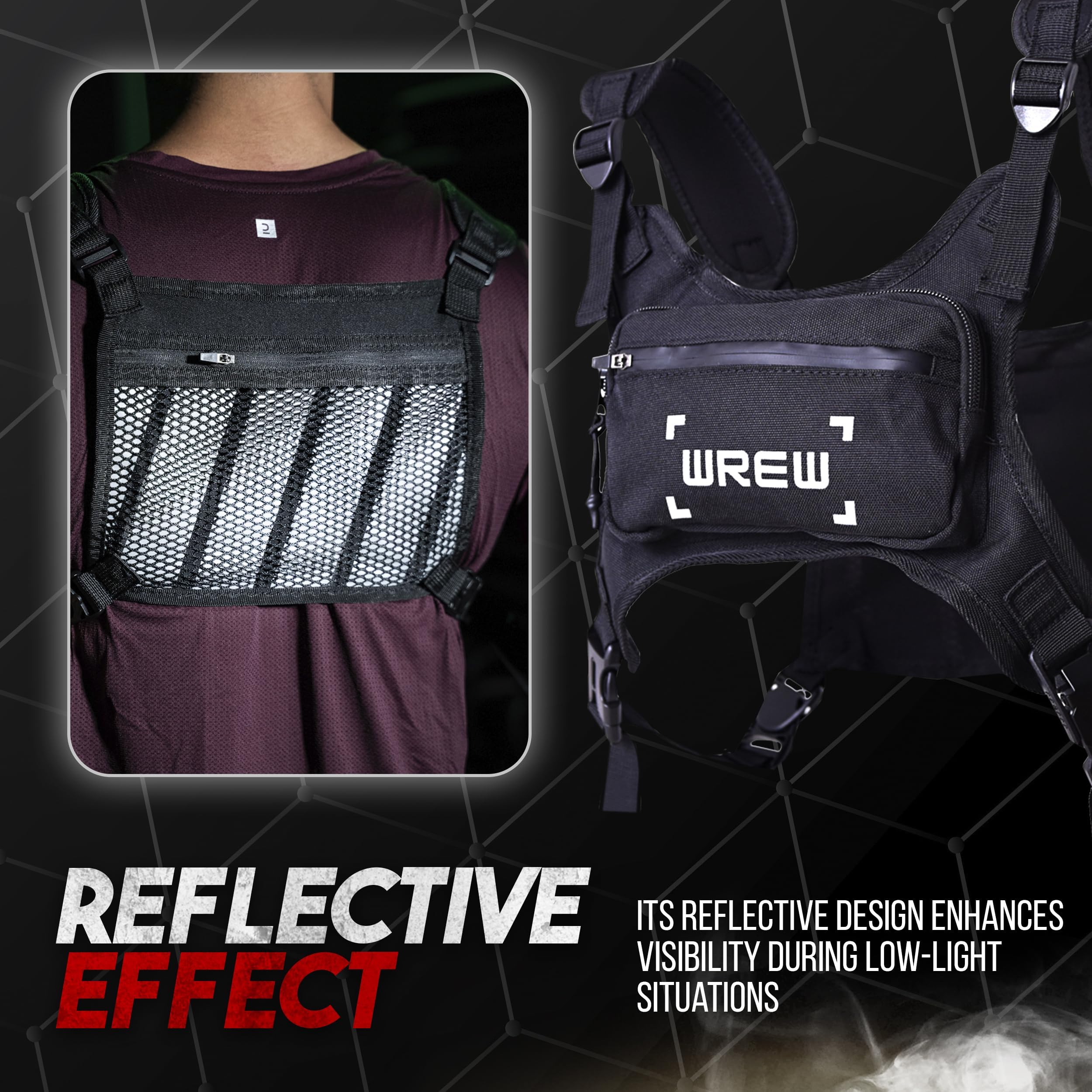 wrew Lightweight Running Chest Bag for Men Adjustable Crossbody Vest with Phone Holder Ideal for Jogging Cycling Anti-Theft Black - View 4 of 7