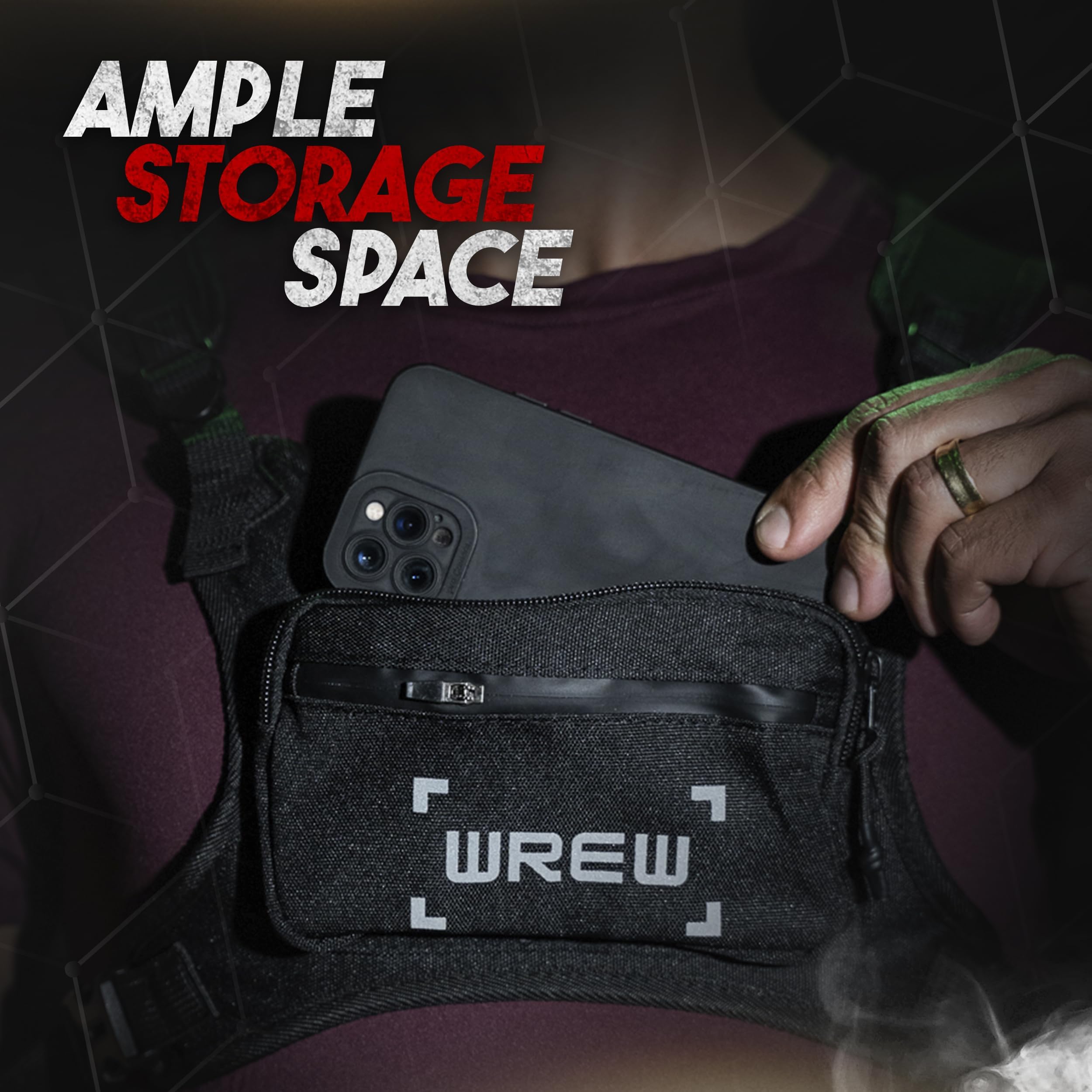 wrew Lightweight Running Chest Bag for Men Adjustable Crossbody Vest with Phone Holder Ideal for Jogging Cycling Anti-Theft Black - View 6 of 7