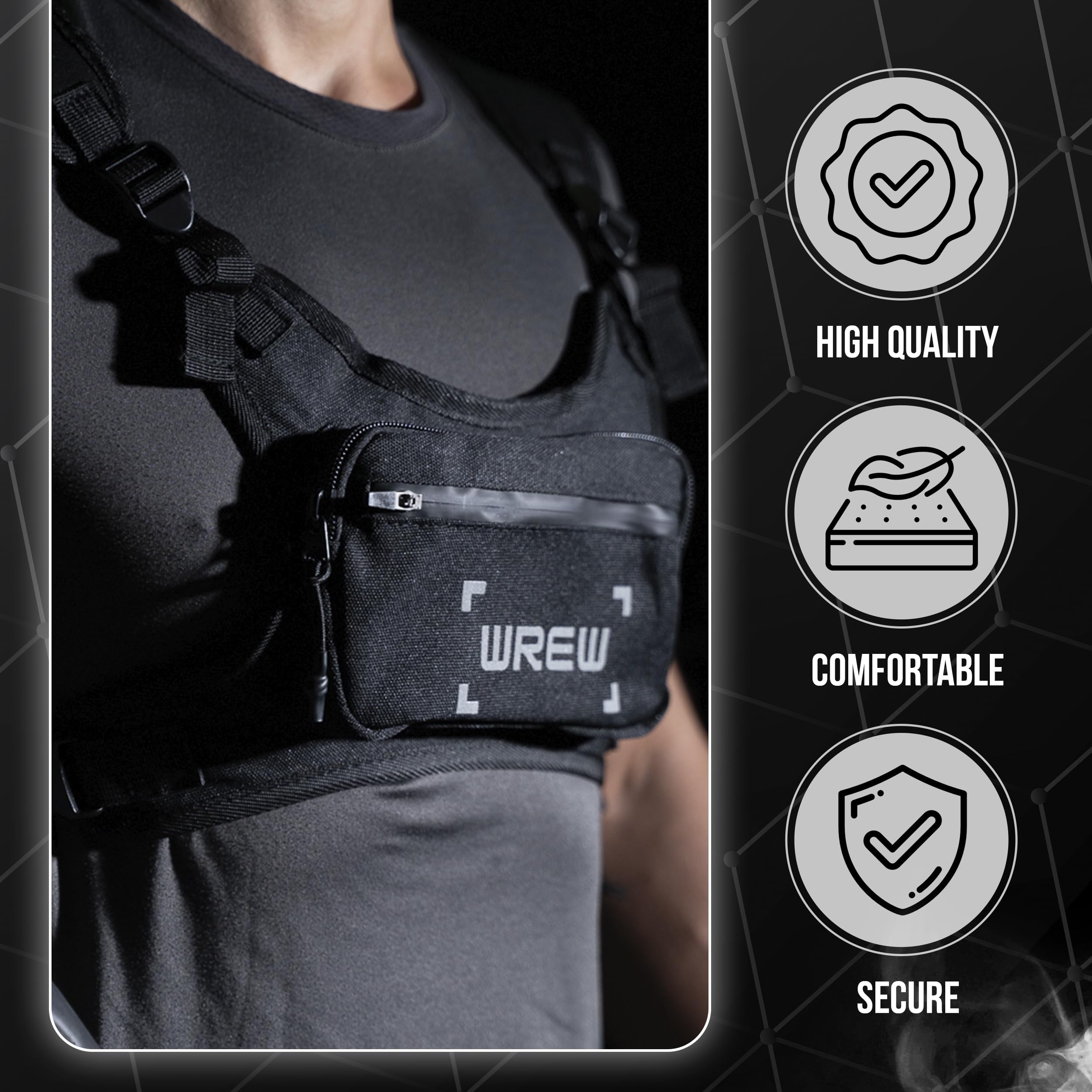 wrew Lightweight Running Chest Bag for Men Adjustable Crossbody Vest with Phone Holder Ideal for Jogging Cycling Anti-Theft Black - View 7 of 7