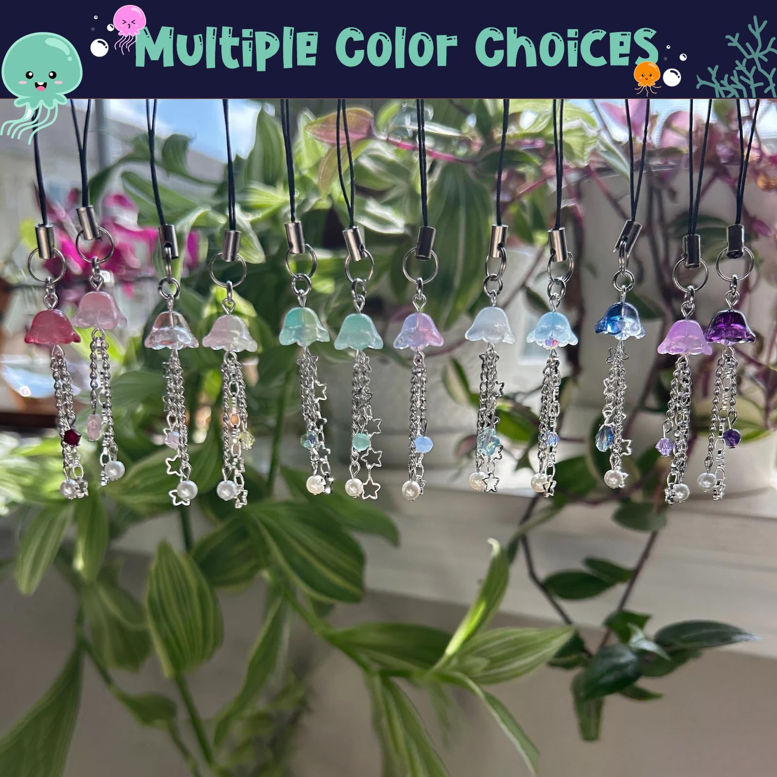 Agromusk Agromusk Jellyfish Phone Charm Y2K Beaded Phone Strap Cute Aesthetic Cell Phone Accessories Chain for Women Green - View 2 of 9