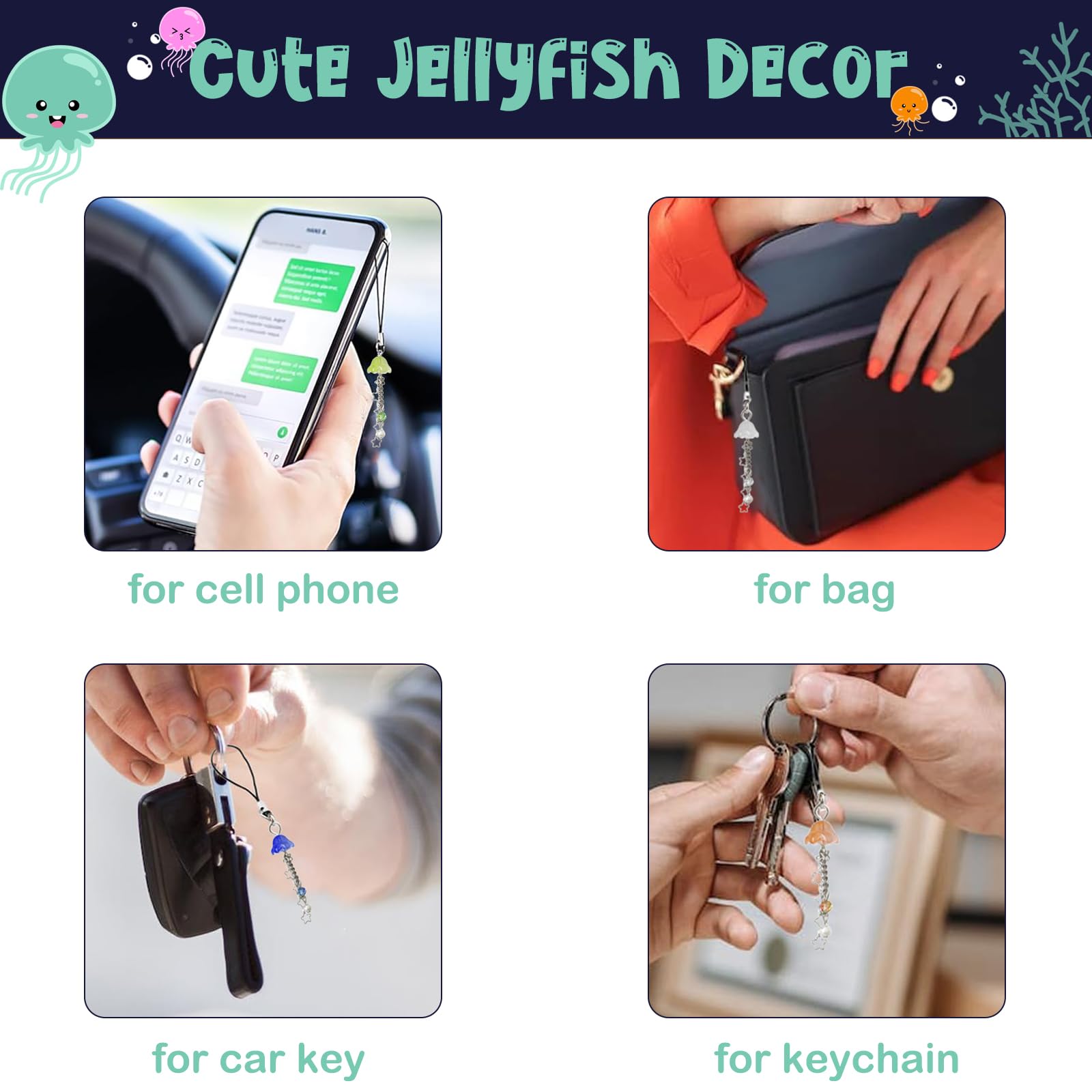 Agromusk Agromusk Jellyfish Phone Charm Y2K Beaded Phone Strap Cute Aesthetic Cell Phone Accessories Chain for Women Green - View 5 of 9