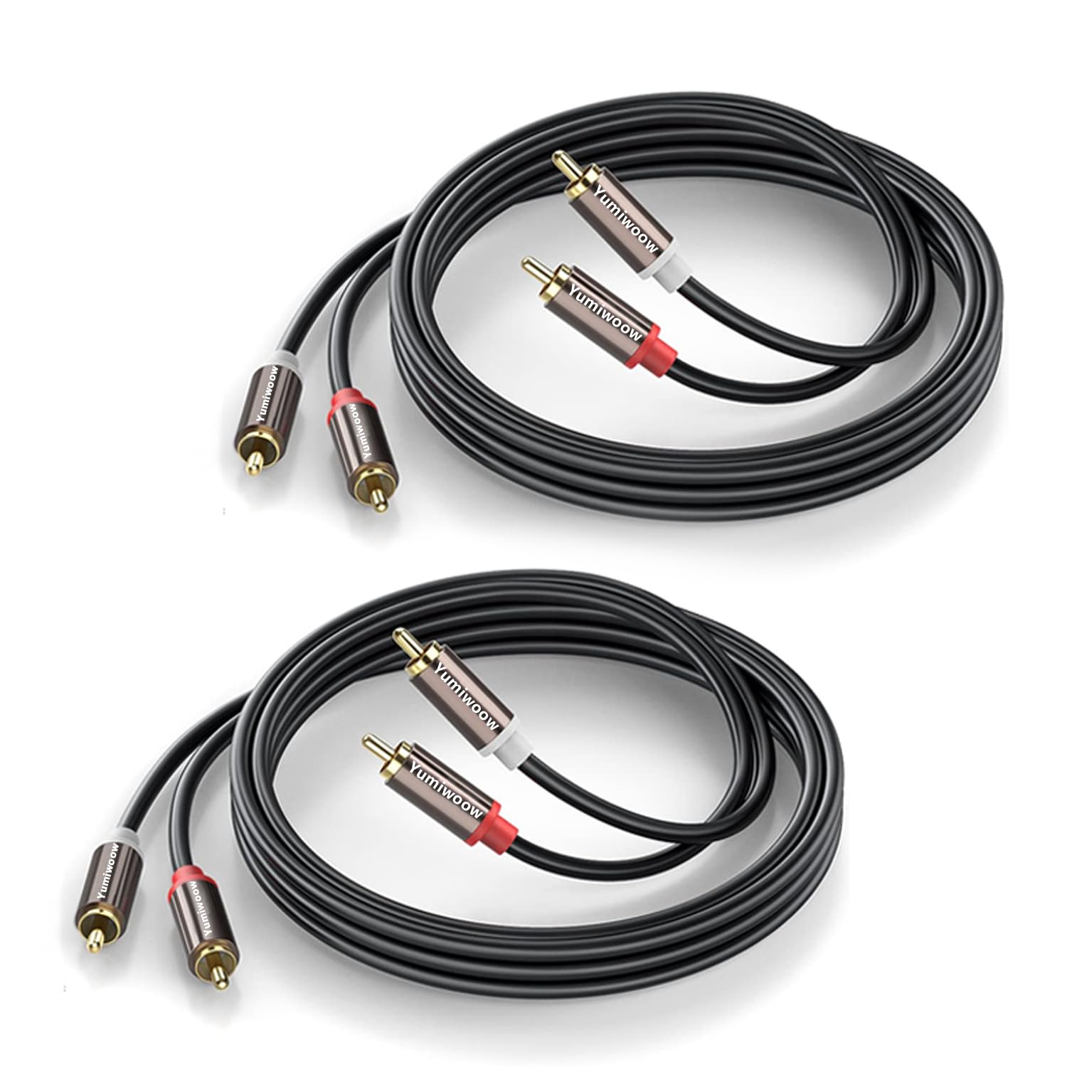 Yumiwoow RCA Cables 2 Pack HiFi Sound PVC Jacket Shielded 2Male to 2Male Audio Stereo Subwoofer Cable for Home Theater and Speakers 3Ft