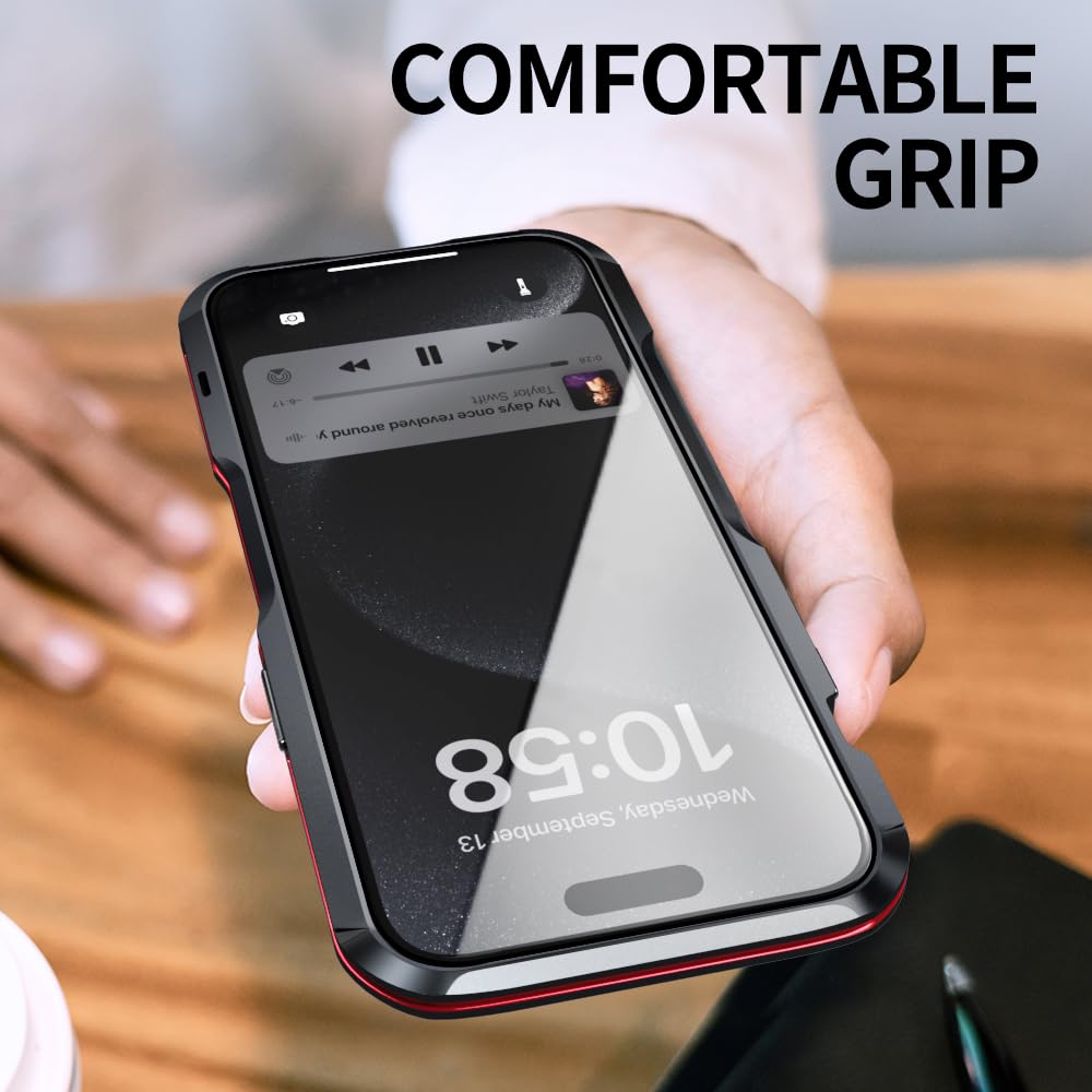 HENGHUI HENGHUI Aluminum Bumper Case for iPhone 15 Pro Slim Shock Absorbent Design with Strap Hole Metal Frame Silver - View 4 of 6