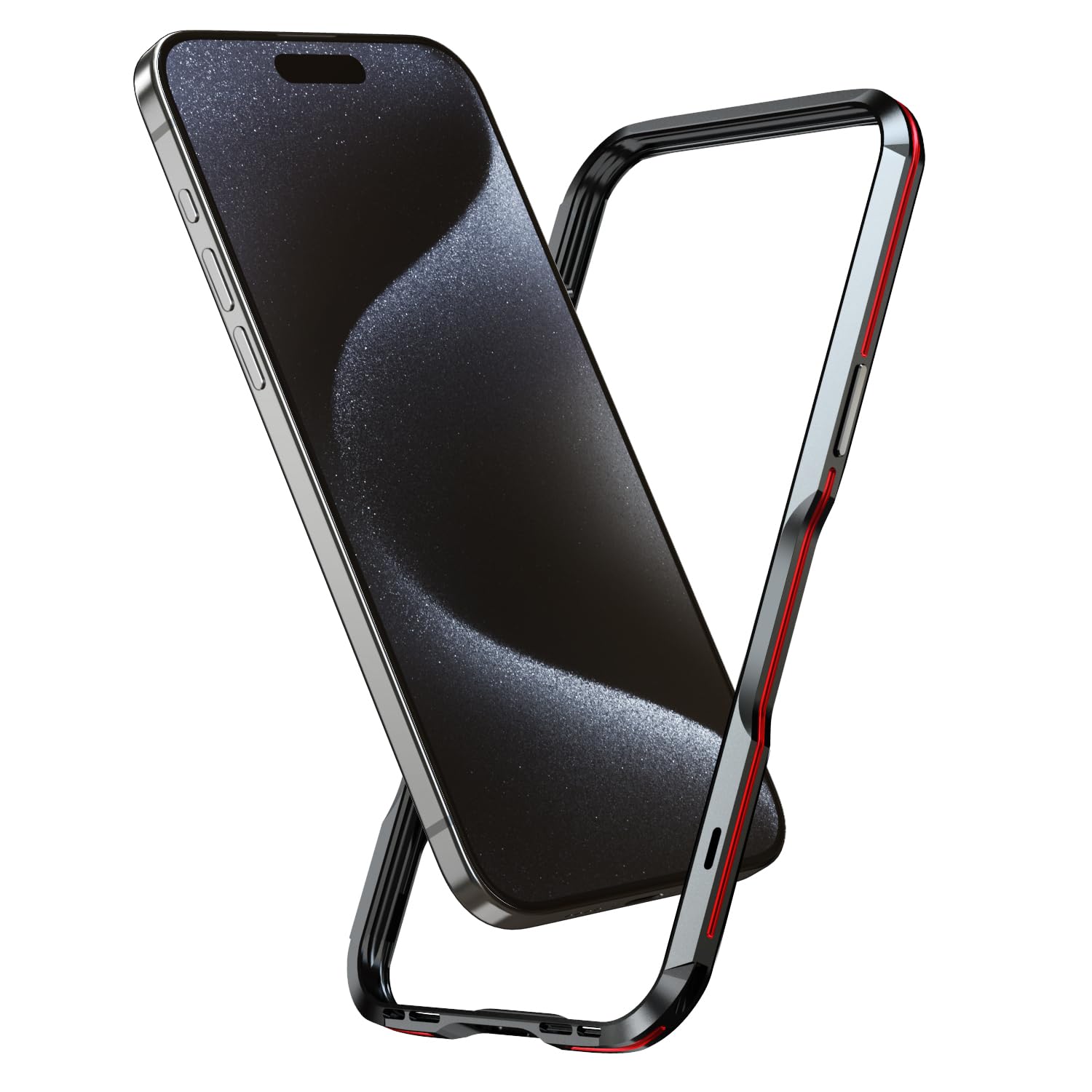 HENGHUI HENGHUI Aluminum Bumper Case for iPhone 15 Pro Slim Shock Absorbent Design with Strap Hole Metal Frame Silver - View 6 of 6