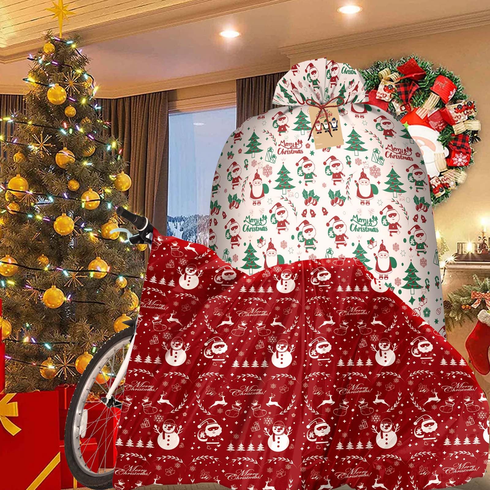 M-sorflly M-sorflly Extra Large Christmas Gift Bags 60x70inch Jumbo Oversized Bags for Huge Presents Bicycle Dolls with 2 Tags 2Pcs - View 7 of 7