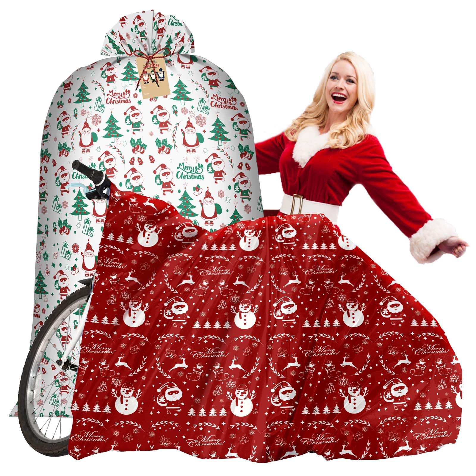 M-sorflly M-sorflly Extra Large Christmas Gift Bags 60x70inch Jumbo Oversized Bags for Huge Presents Bicycle Dolls with 2 Tags 2Pcs