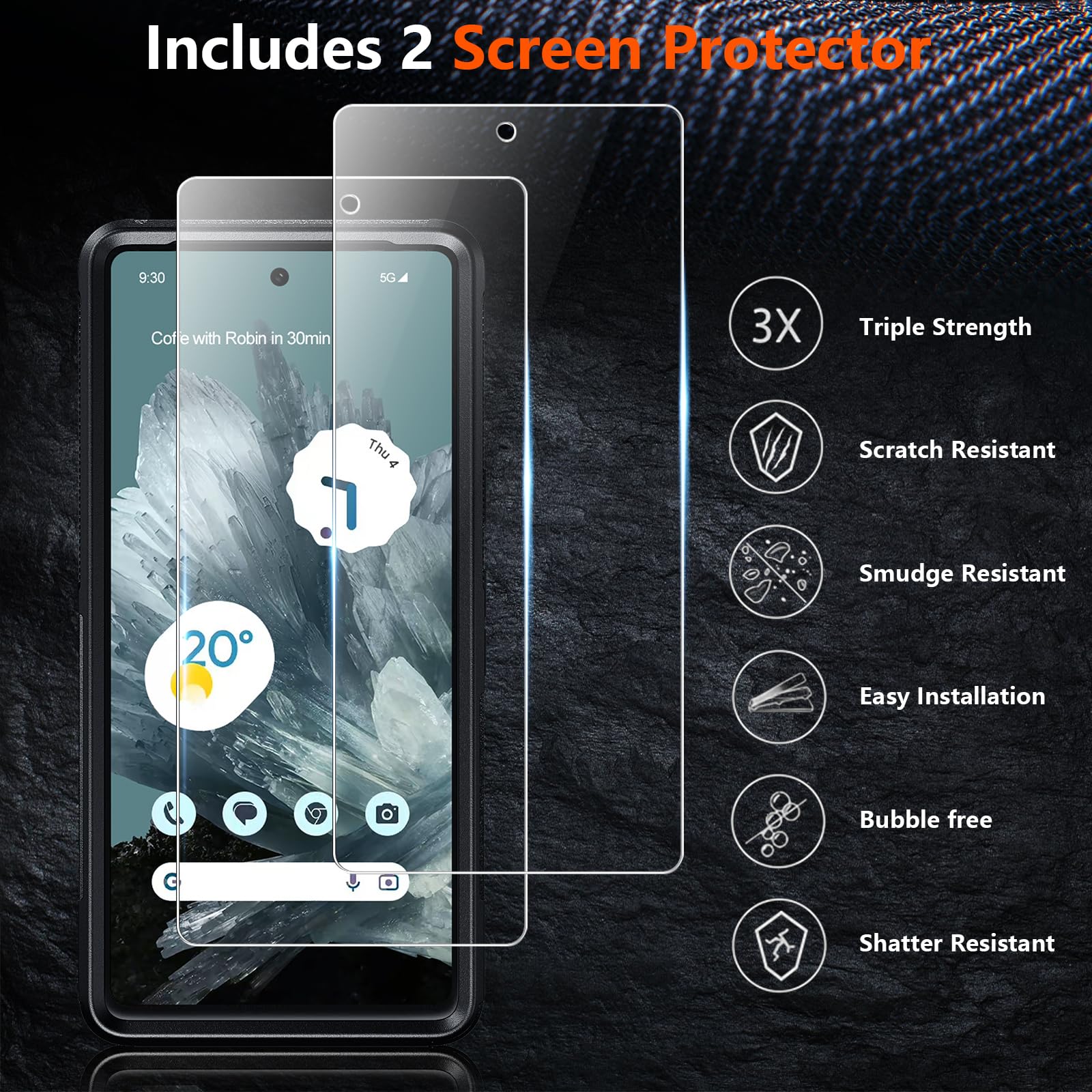 Justcool Justcool Google Pixel 8 Pro Case with 2 Screen Protectors 10FT Drop Protection Dual Layer Heavy Duty Black Full Body Case 6.7 inch - View 3 of 7