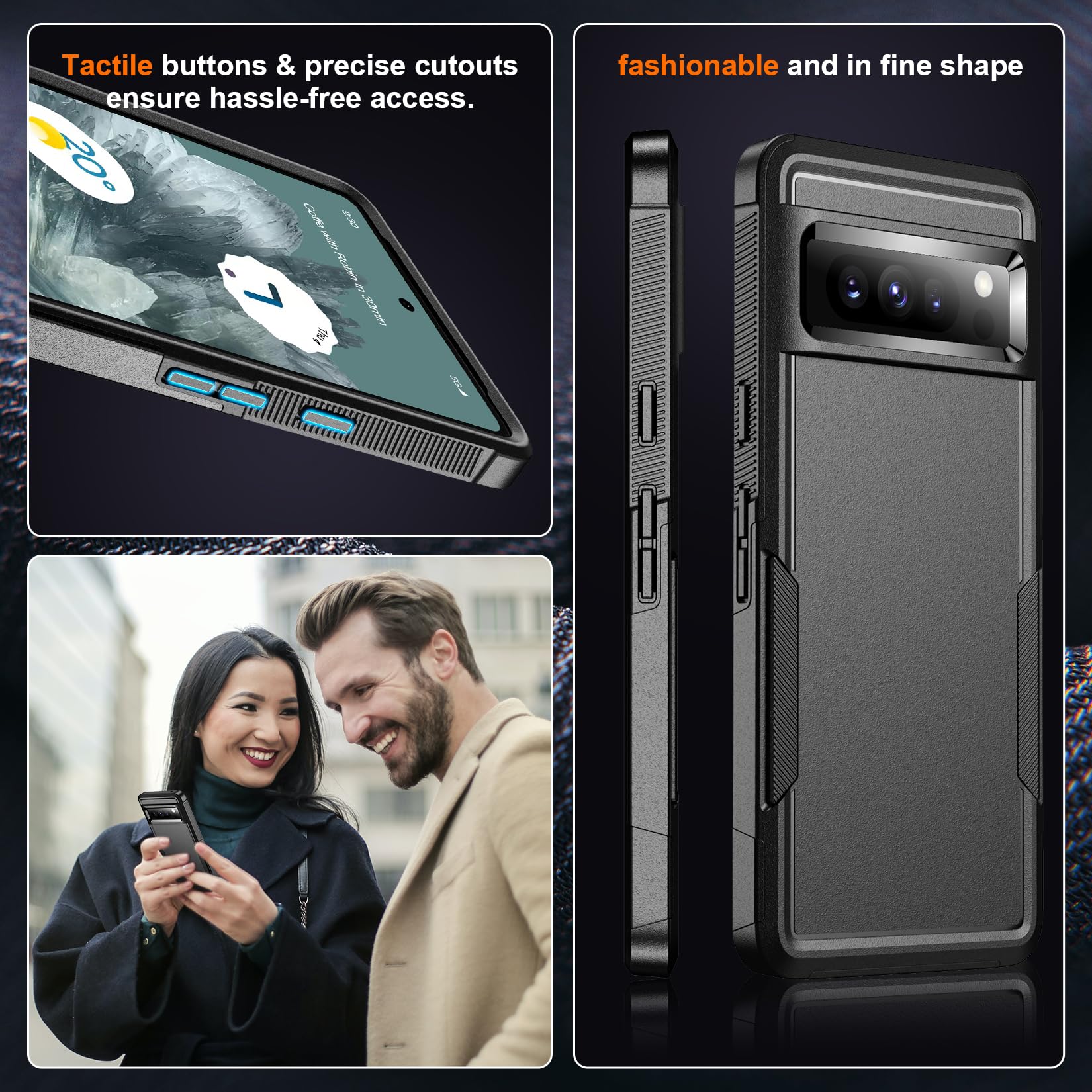 Justcool Justcool Google Pixel 8 Pro Case with 2 Screen Protectors 10FT Drop Protection Dual Layer Heavy Duty Black Full Body Case 6.7 inch - View 4 of 7