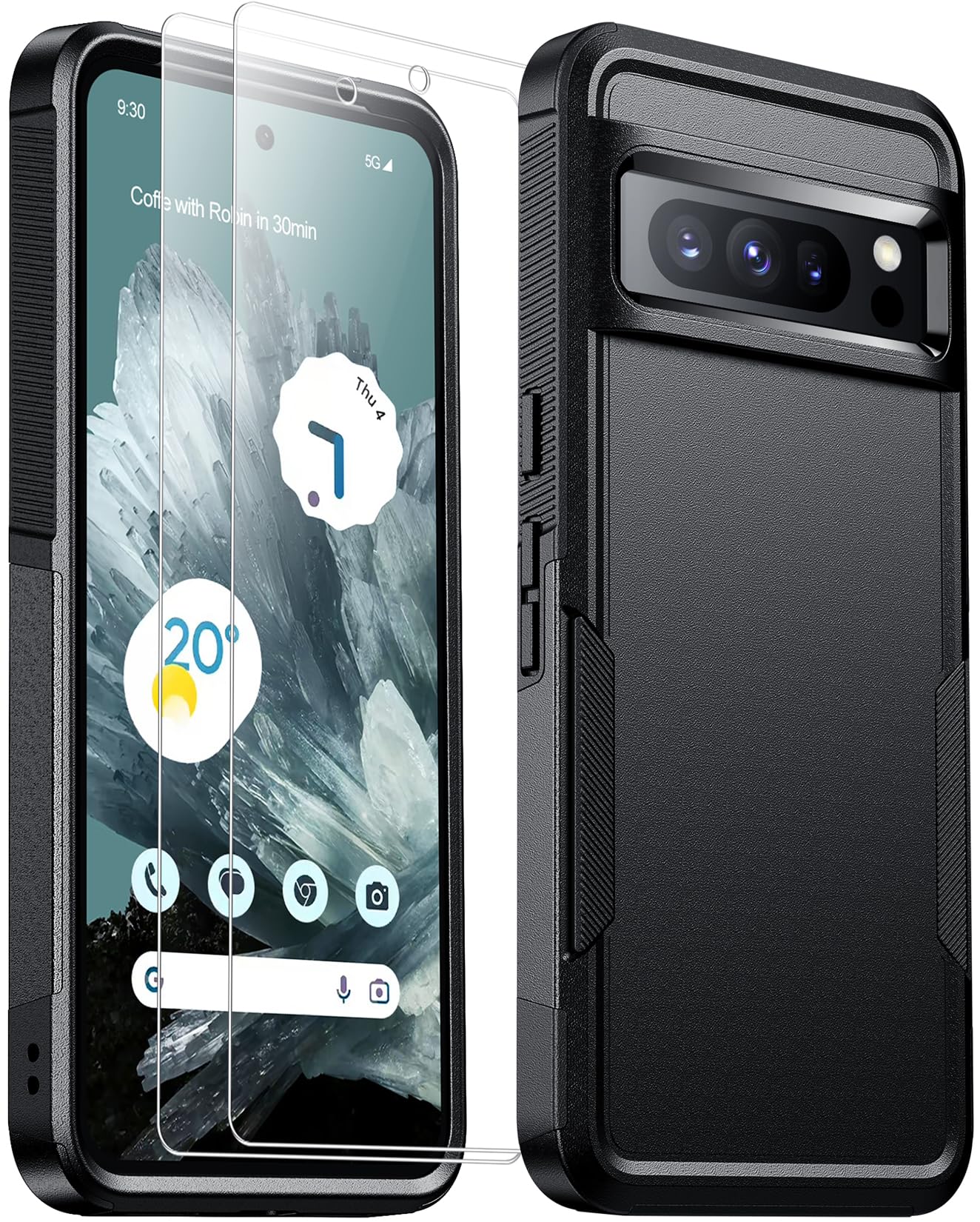 Justcool Justcool Google Pixel 8 Pro Case with 2 Screen Protectors 10FT Drop Protection Dual Layer Heavy Duty Black Full Body Case 6.7 inch
