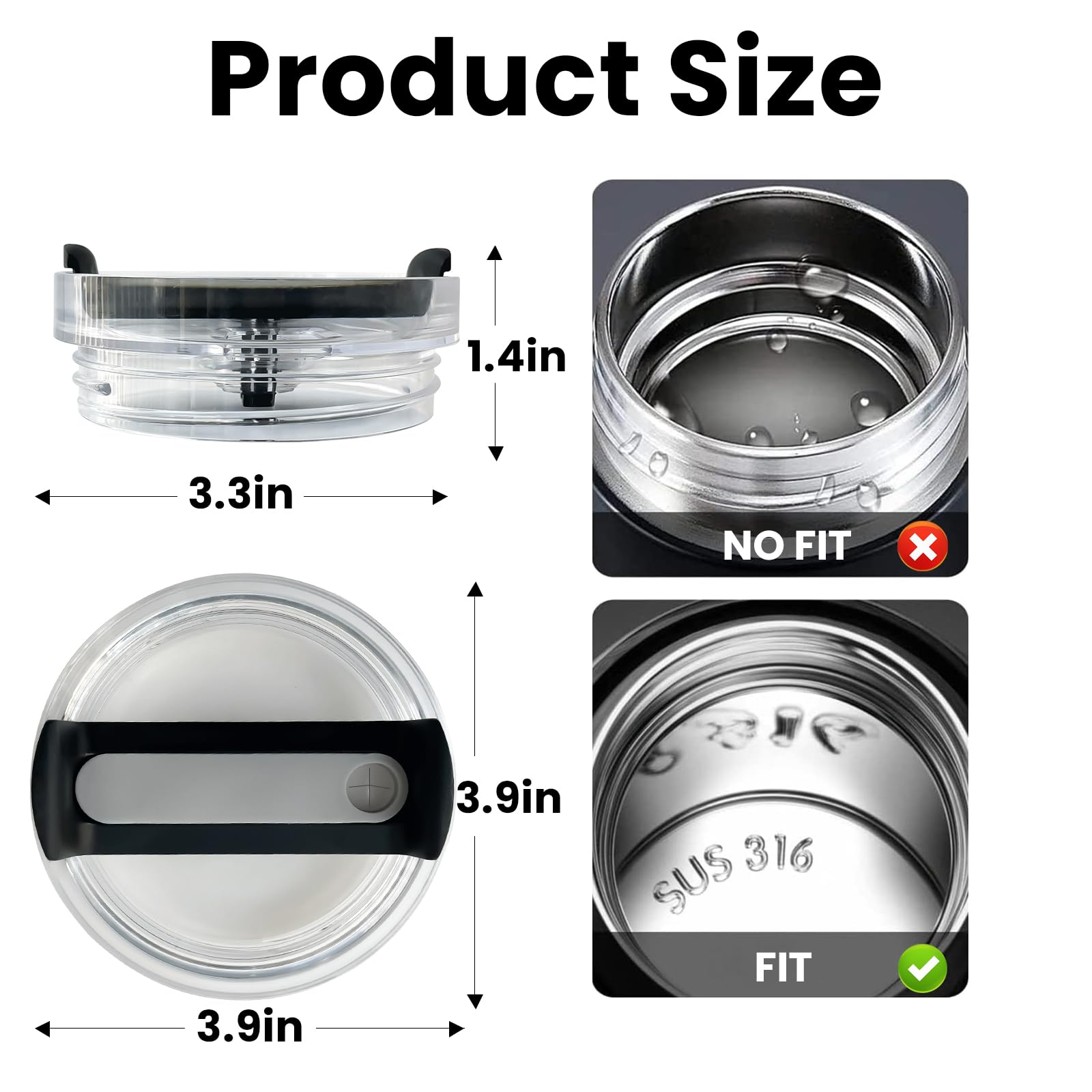 EXQUILEG EXQUILEG 40 OZ Tumbler Lids Replacement for Stanley Adventure Quencher Travel Tumbler Clear Spill Proof Cover 2 Pcs Black - View 2 of 7