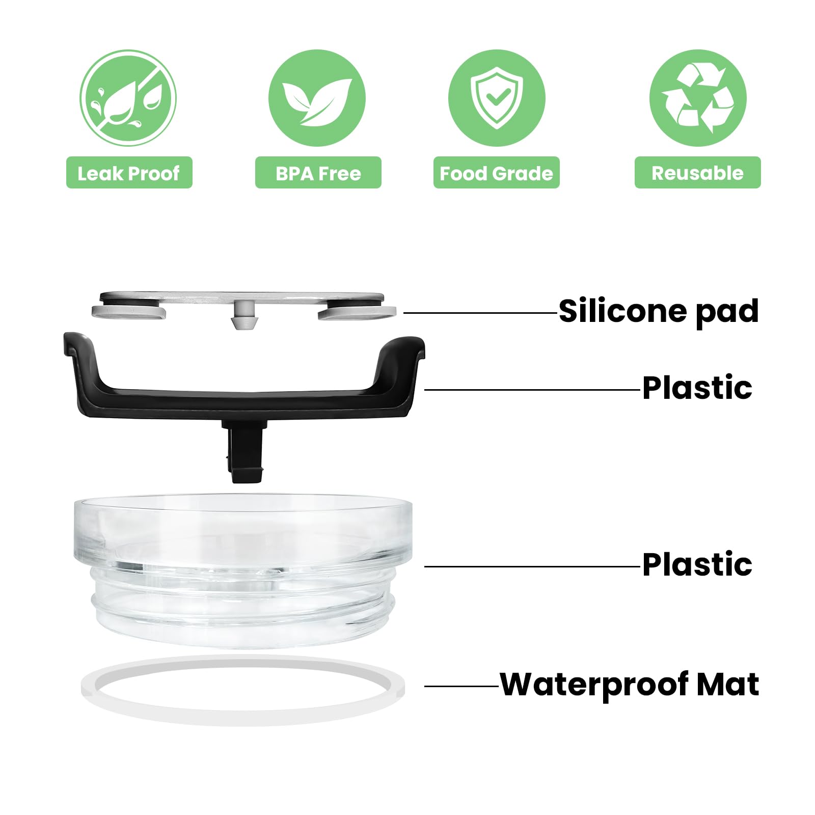 EXQUILEG EXQUILEG 40 OZ Tumbler Lids Replacement for Stanley Adventure Quencher Travel Tumbler Clear Spill Proof Cover 2 Pcs Black - View 3 of 7