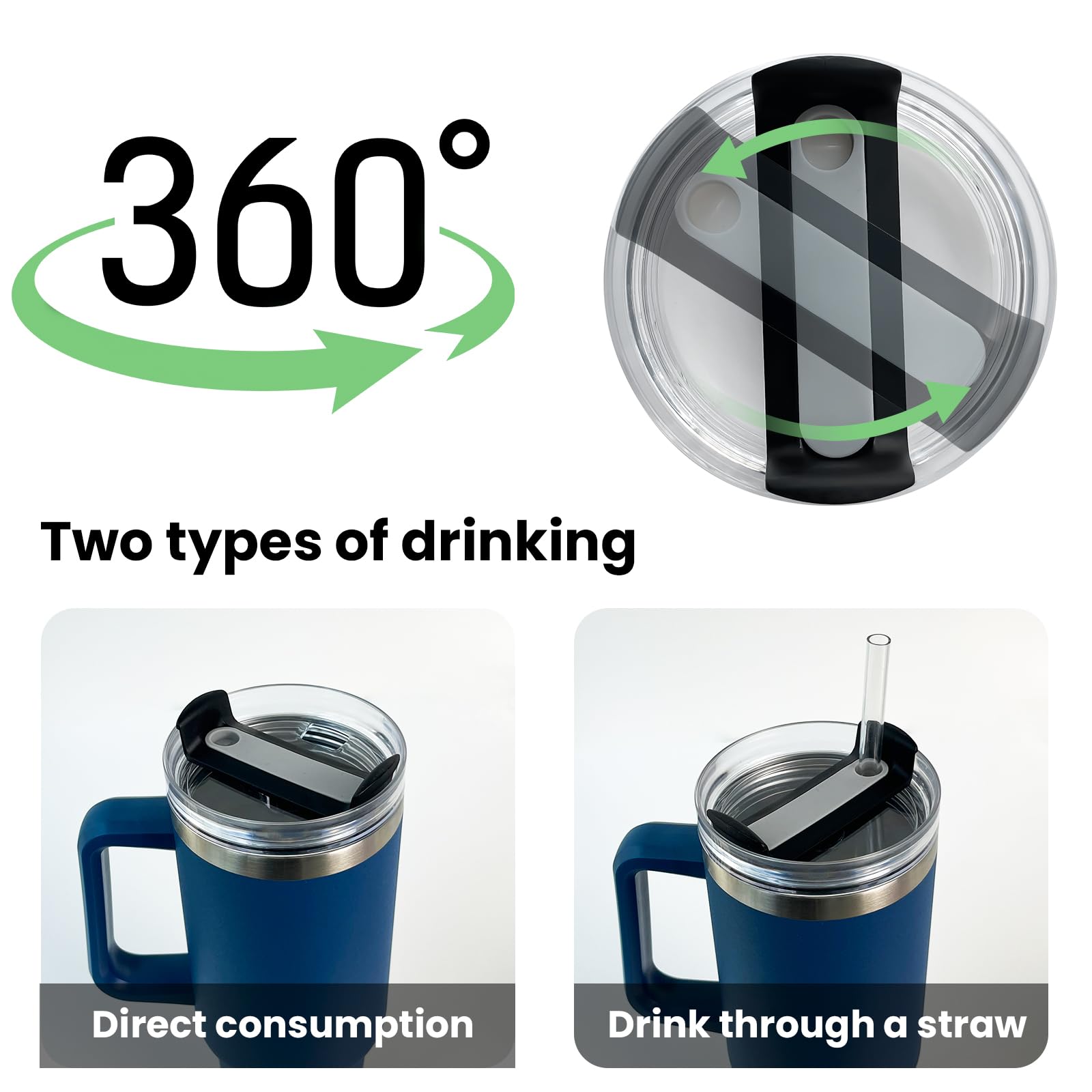 EXQUILEG EXQUILEG 40 OZ Tumbler Lids Replacement for Stanley Adventure Quencher Travel Tumbler Clear Spill Proof Cover 2 Pcs Black - View 4 of 7