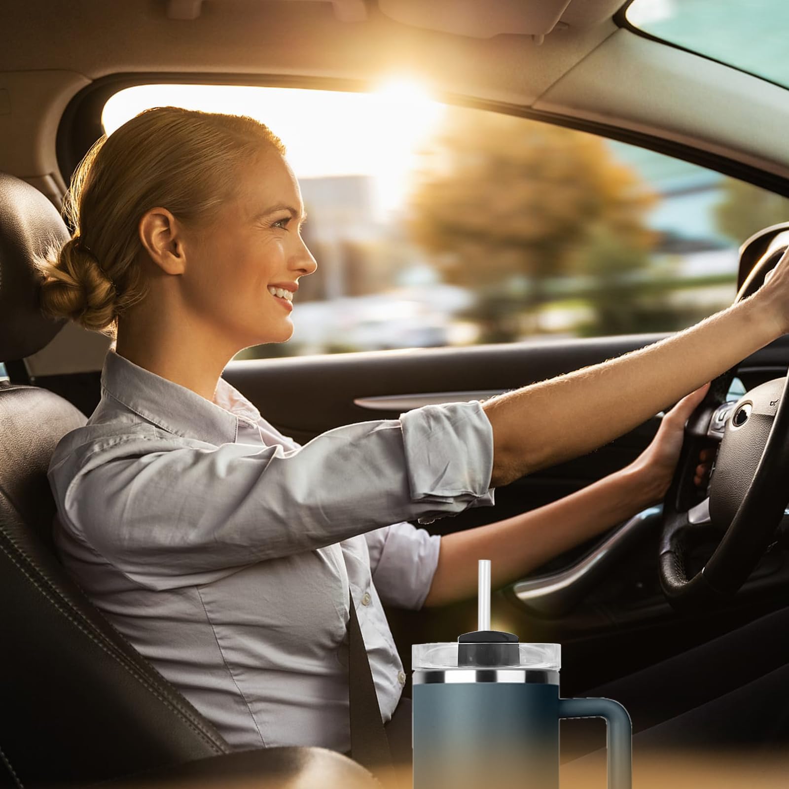 EXQUILEG EXQUILEG 40 OZ Tumbler Lids Replacement for Stanley Adventure Quencher Travel Tumbler Clear Spill Proof Cover 2 Pcs Black - View 6 of 7