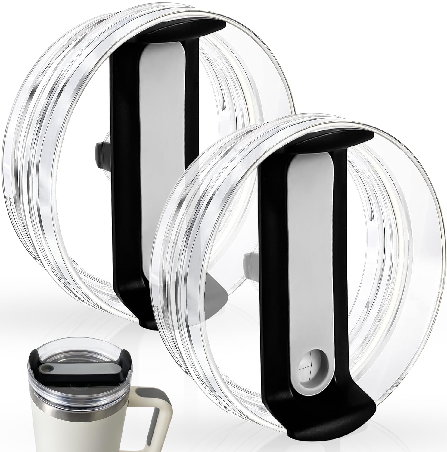 EXQUILEG EXQUILEG 40 OZ Tumbler Lids Replacement for Stanley Adventure Quencher Travel Tumbler Clear Spill Proof Cover 2 Pcs Black