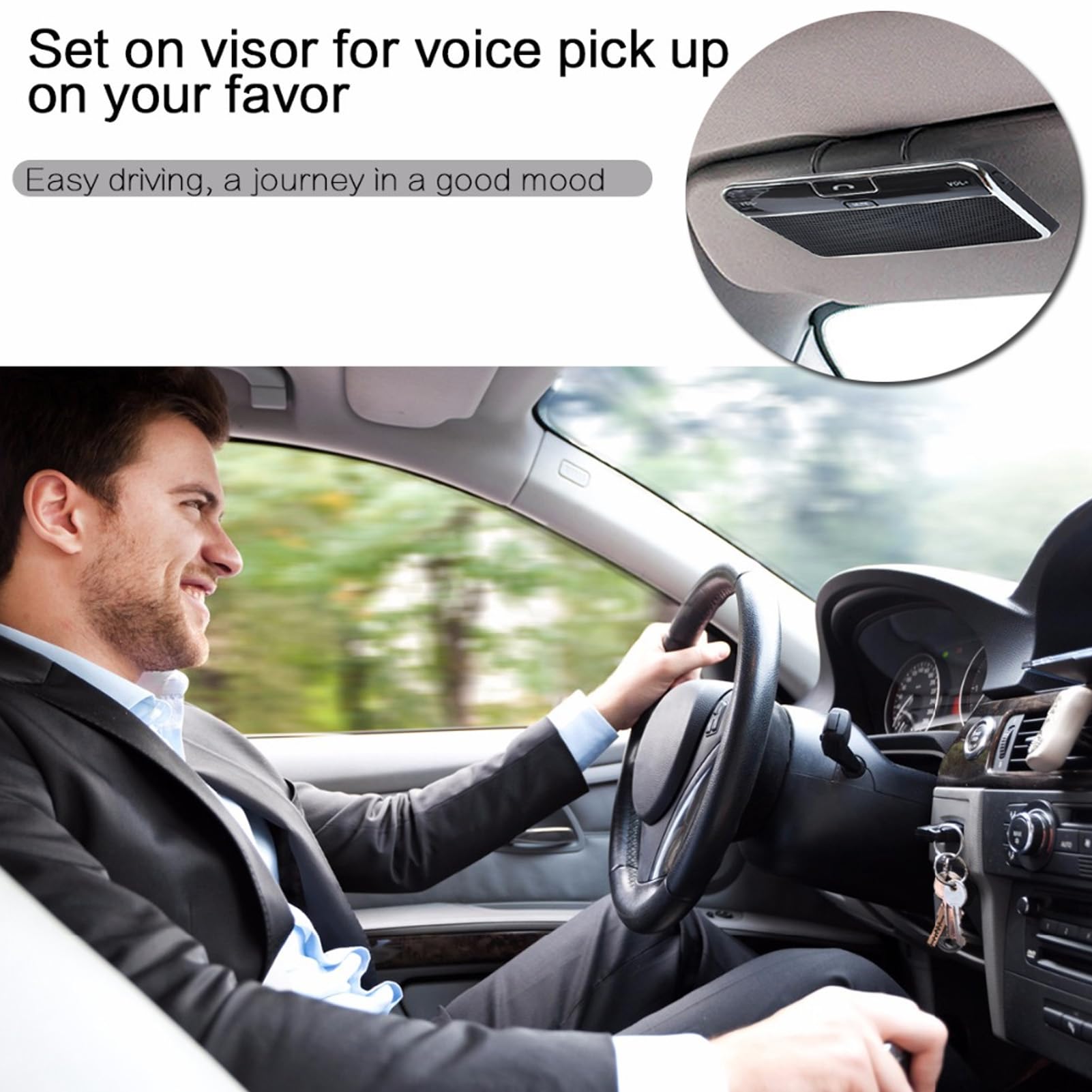 Yoidesu Handsfree Speaker for Cars Bluetooth 4.0 Auto Reconnect Dual Phone Connection Car Kit Receiver with Visor Clip - View 5 of 9
