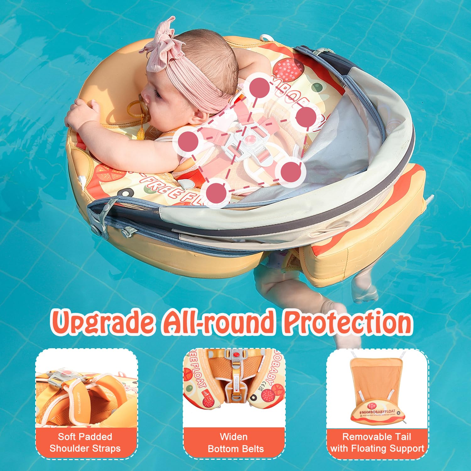 AnjeeIOT Mambobaby Float with Canopy Non Inflatable Baby Pool Float for Safe Swimming Trainer for Infants and Toddlers 3-24 Months - View 4 of 9