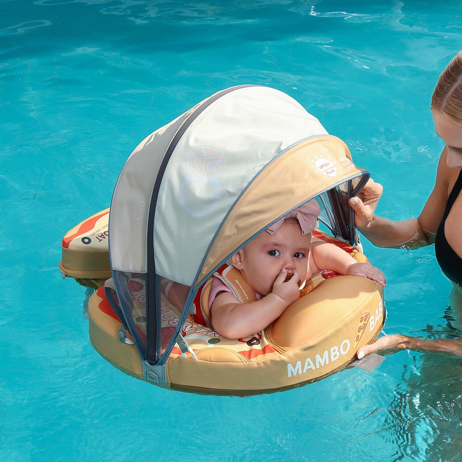 AnjeeIOT Mambobaby Float with Canopy Non Inflatable Baby Pool Float for Safe Swimming Trainer for Infants and Toddlers 3-24 Months - View 6 of 9