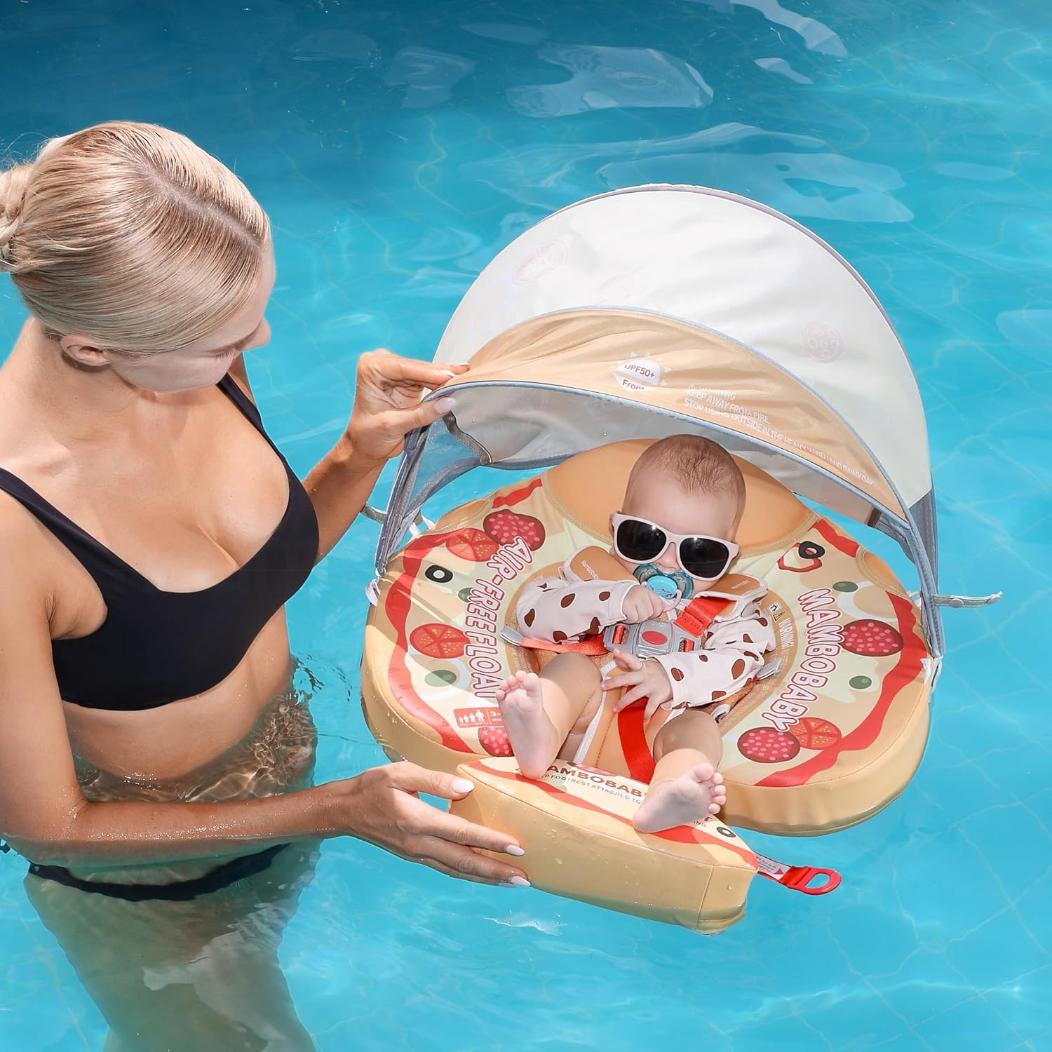 AnjeeIOT Mambobaby Float with Canopy Non Inflatable Baby Pool Float for Safe Swimming Trainer for Infants and Toddlers 3-24 Months - View 8 of 9