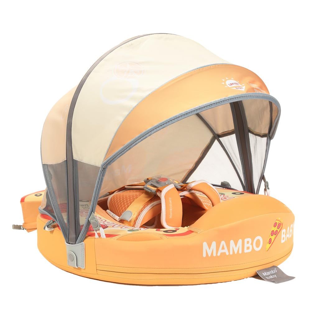 AnjeeIOT Mambobaby Float with Canopy Non Inflatable Baby Pool Float for Safe Swimming Trainer for Infants and Toddlers 3-24 Months