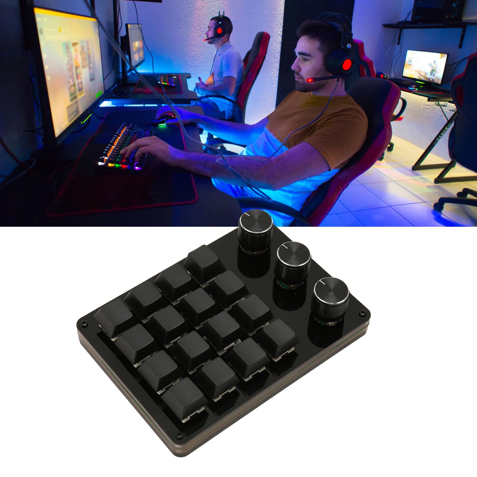 GOWENIC Mini Macro Keypad 16 Keys One Handed Programmable Keyboard with 3 Knobs Portable USB Wired Keypad for Gaming Office and Media - View 4 of 9