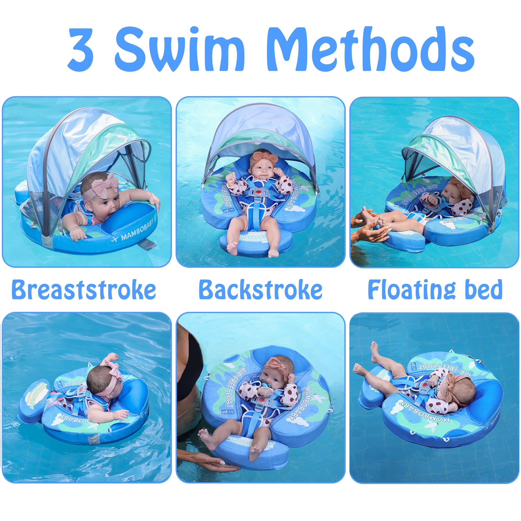 AnjeeIOT Mambobaby Baby Pool Float with Canopy Non Inflatable Swim Float for Toddlers 3-24 Months Blue Earth Safe and Stable Design - View 2 of 9