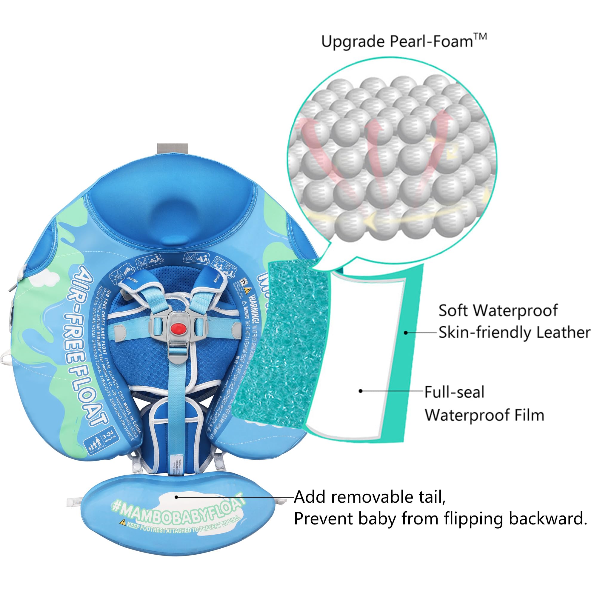 AnjeeIOT Mambobaby Baby Pool Float with Canopy Non Inflatable Swim Float for Toddlers 3-24 Months Blue Earth Safe and Stable Design - View 3 of 9