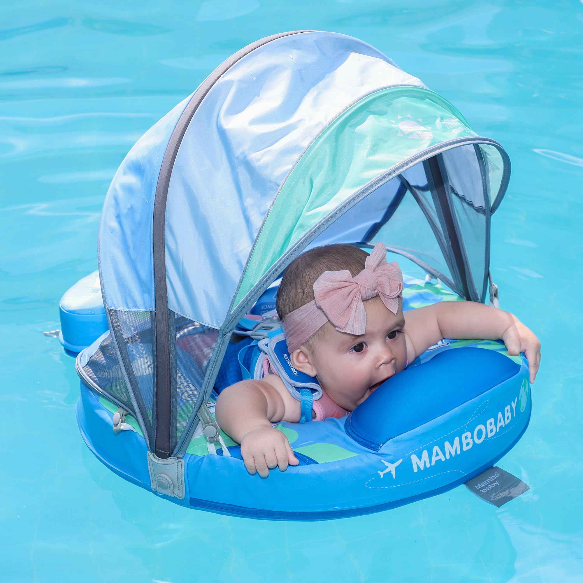 AnjeeIOT Mambobaby Baby Pool Float with Canopy Non Inflatable Swim Float for Toddlers 3-24 Months Blue Earth Safe and Stable Design - View 6 of 9