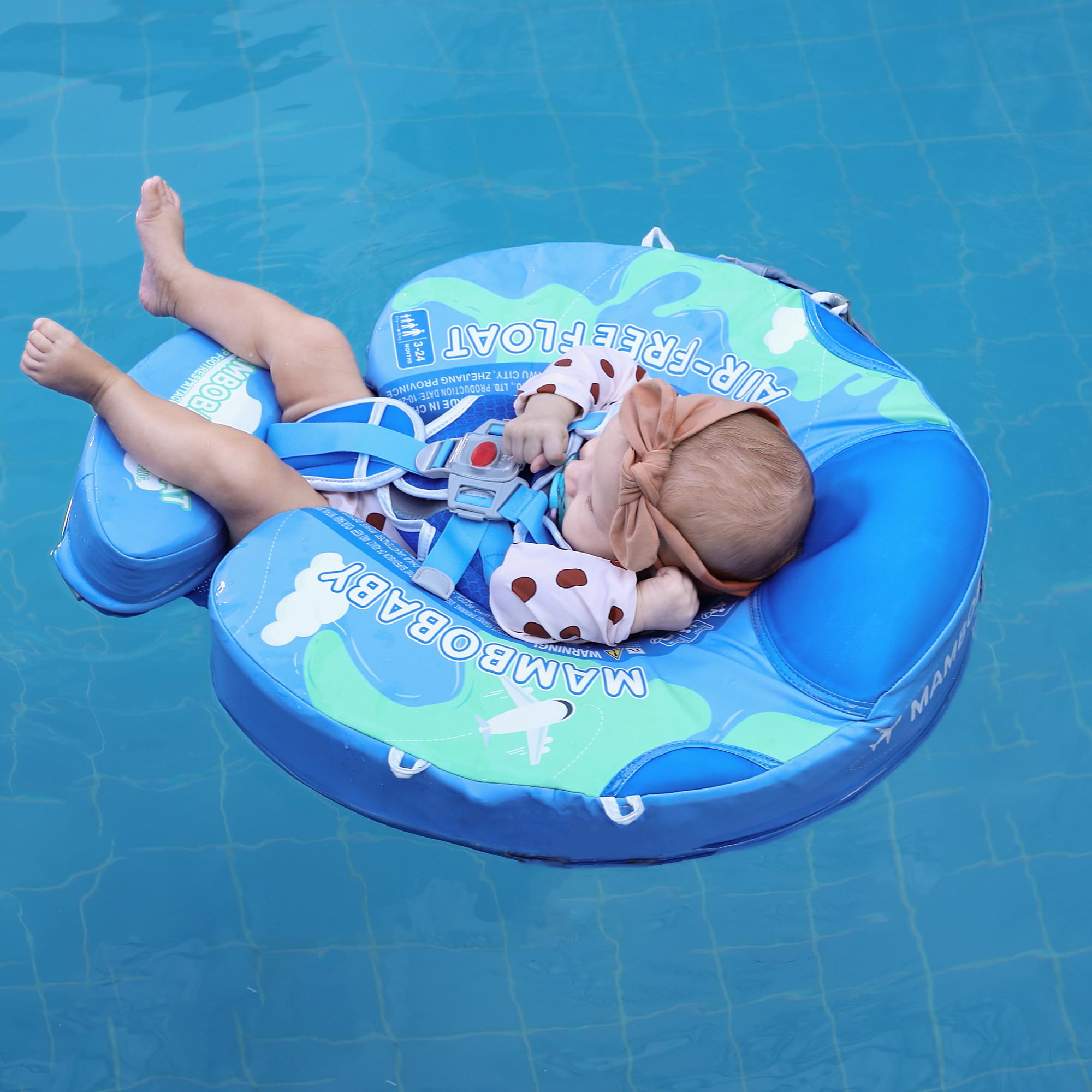 AnjeeIOT Mambobaby Baby Pool Float with Canopy Non Inflatable Swim Float for Toddlers 3-24 Months Blue Earth Safe and Stable Design - View 7 of 9