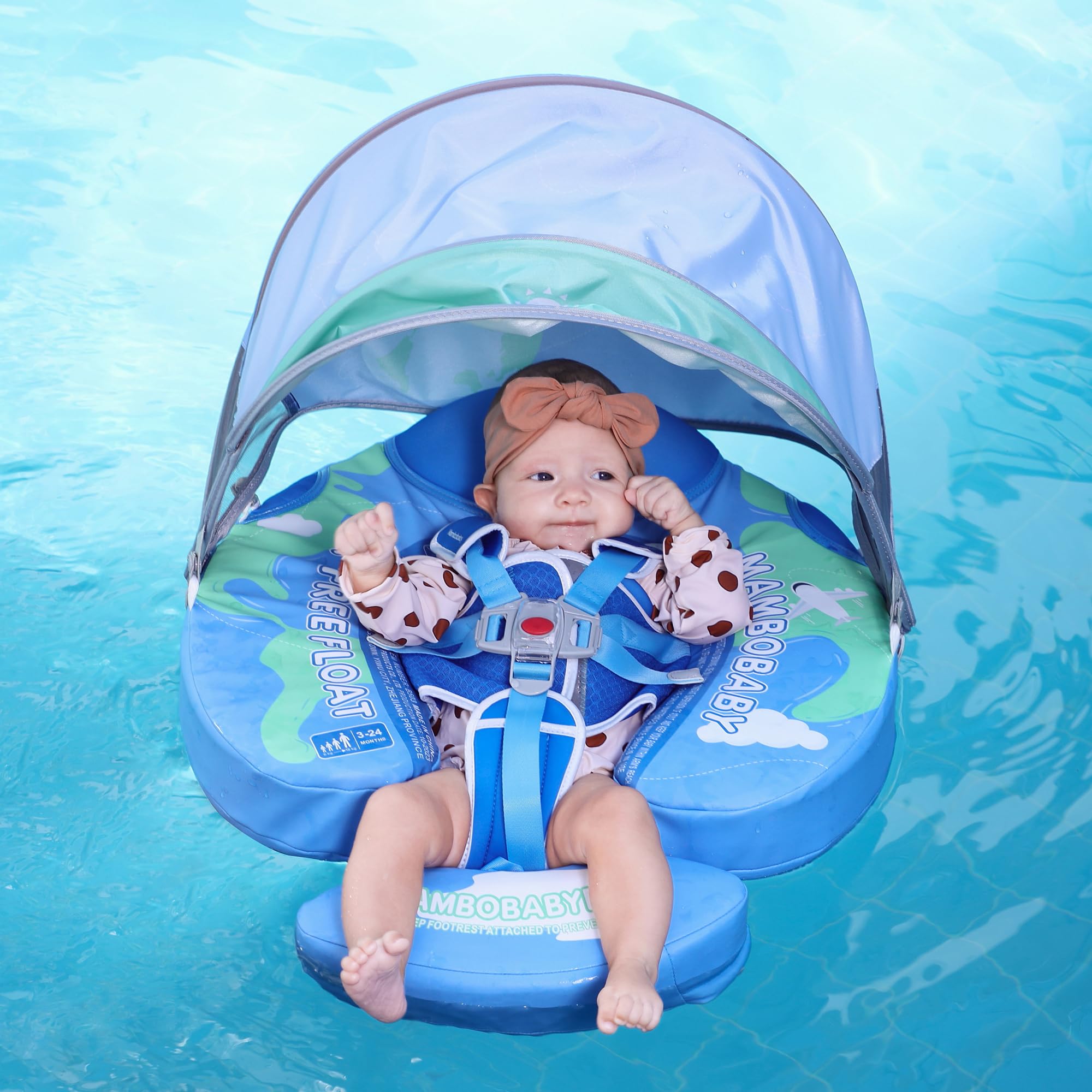 AnjeeIOT Mambobaby Baby Pool Float with Canopy Non Inflatable Swim Float for Toddlers 3-24 Months Blue Earth Safe and Stable Design - View 8 of 9