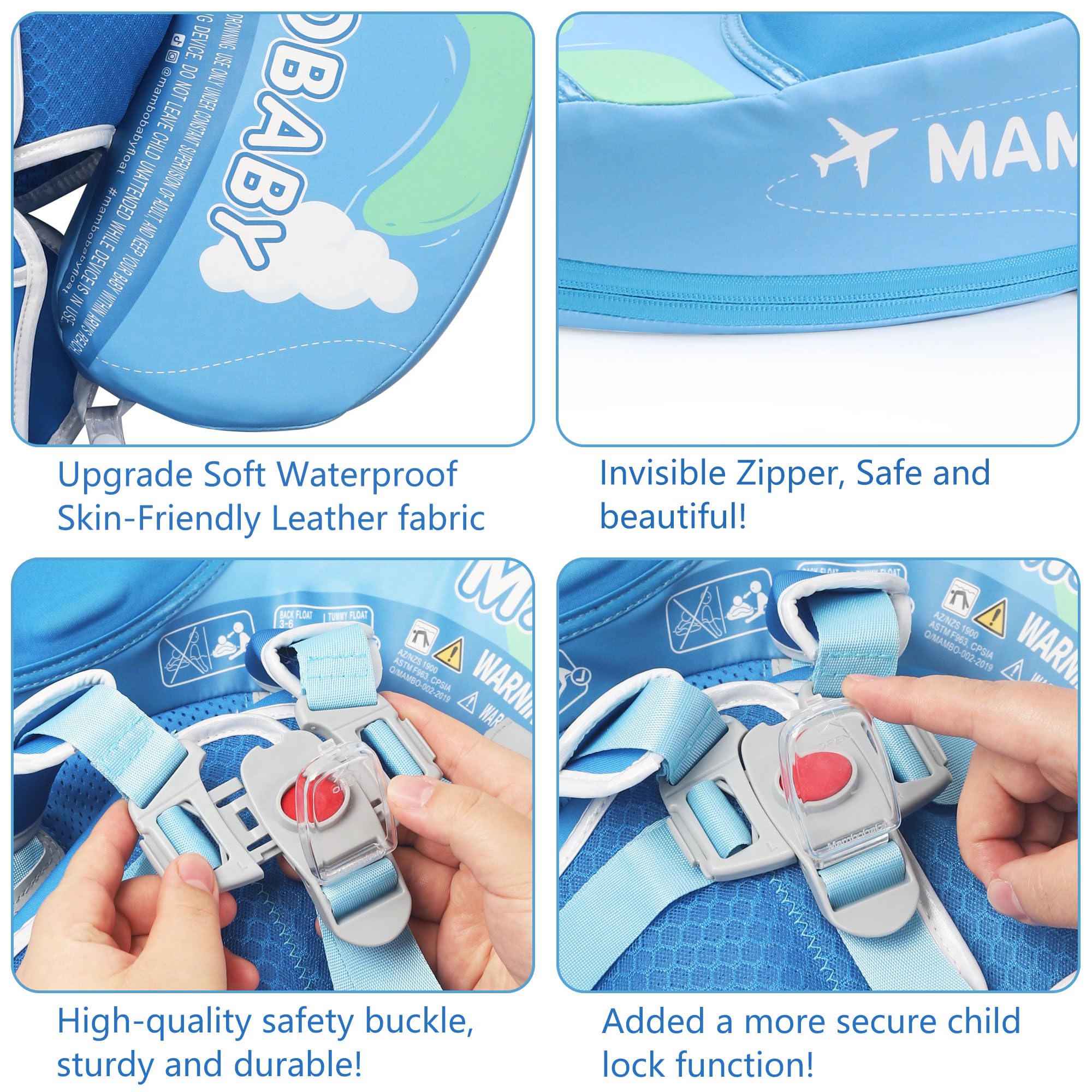 AnjeeIOT Mambobaby Baby Pool Float with Canopy Non Inflatable Swim Float for Toddlers 3-24 Months Blue Earth Safe and Stable Design - View 9 of 9