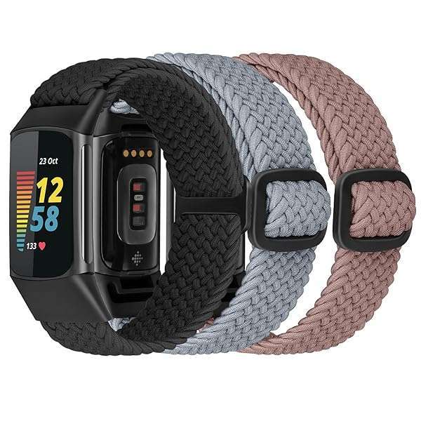 ShuYo Braided Stretchy Solo Loop Bands for Fitbit Charge 5 & 6 - 3 Pack Nylon Elastic Straps for Men & Women