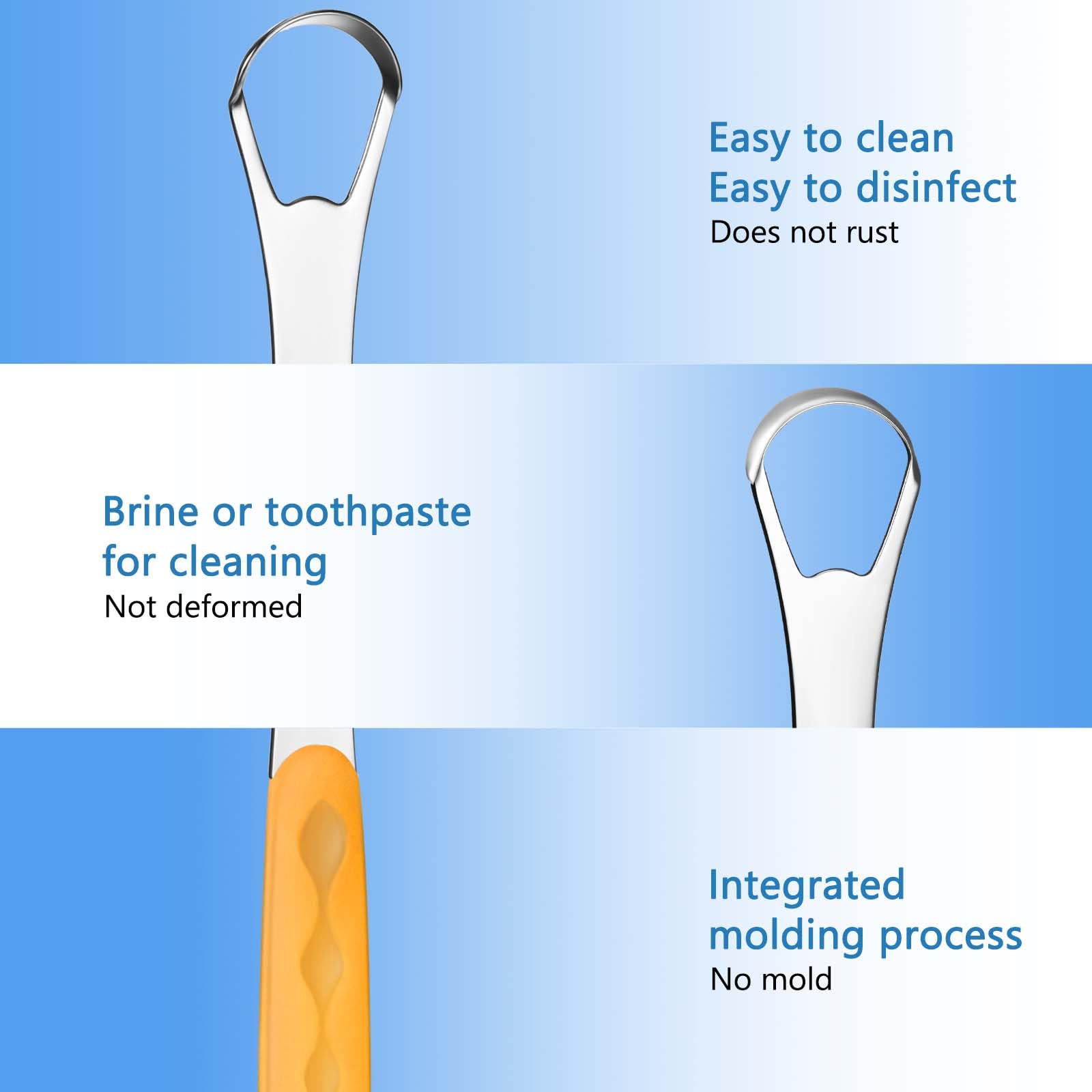 Yinkin 4 Pcs Stainless Steel Tongue Scraper Cleaner for Adults and Kids with Travel Cases Reduces Bad Breath in Orange Green Black and Purple - View 5 of 7