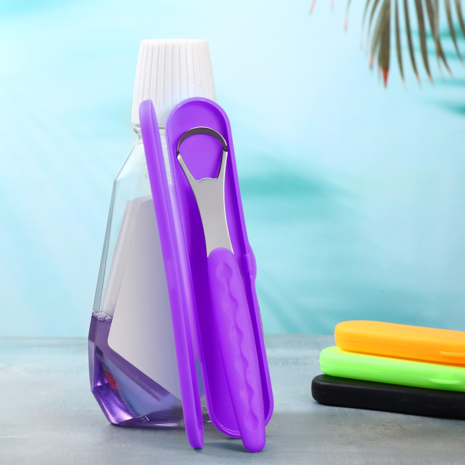 Yinkin 4 Pcs Stainless Steel Tongue Scraper Cleaner for Adults and Kids with Travel Cases Reduces Bad Breath in Orange Green Black and Purple - View 7 of 7