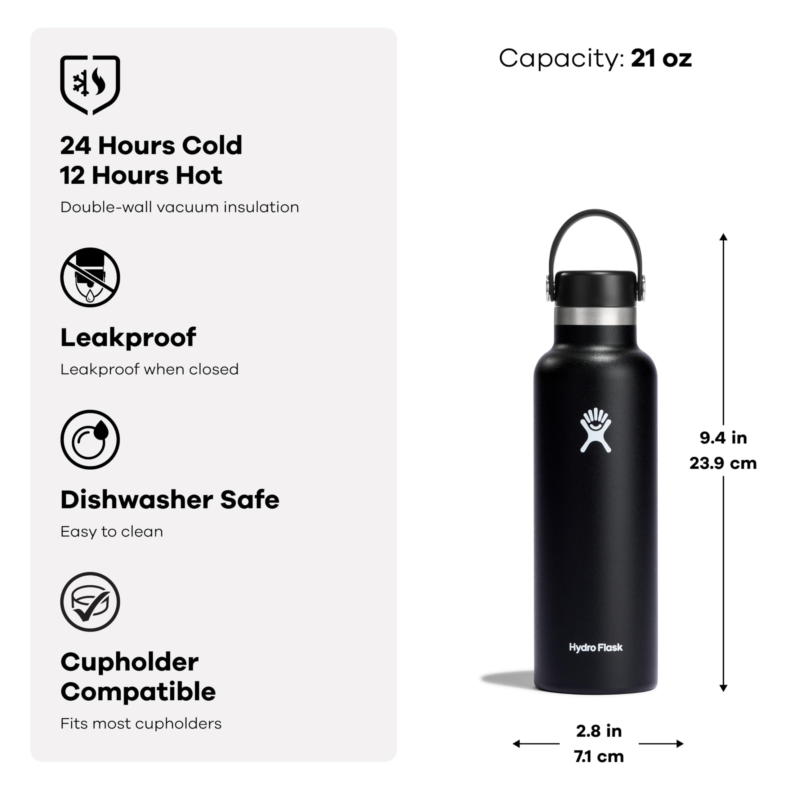 Hydro Flask Hydro Flask 21 Oz Standard Mouth Flex Cap Insulated Water Bottle Stainless Steel TempShield Double-Wall Vacuum Leakproof 621 ml - View 6 of 7