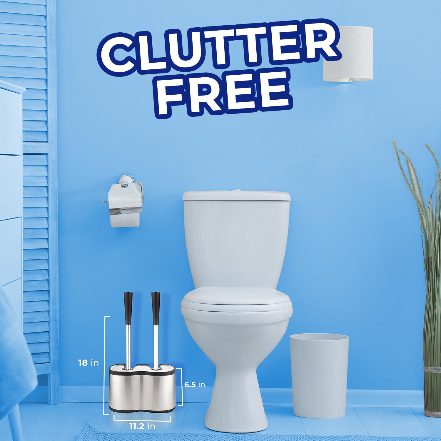 UMIEN UMIEN 2 Pack Toilet Brush and Plunger Set 18in Stainless Steel Design Long Handles Freestanding Canister Updated 2025 No Rust Stain Nickel - View 2 of 7