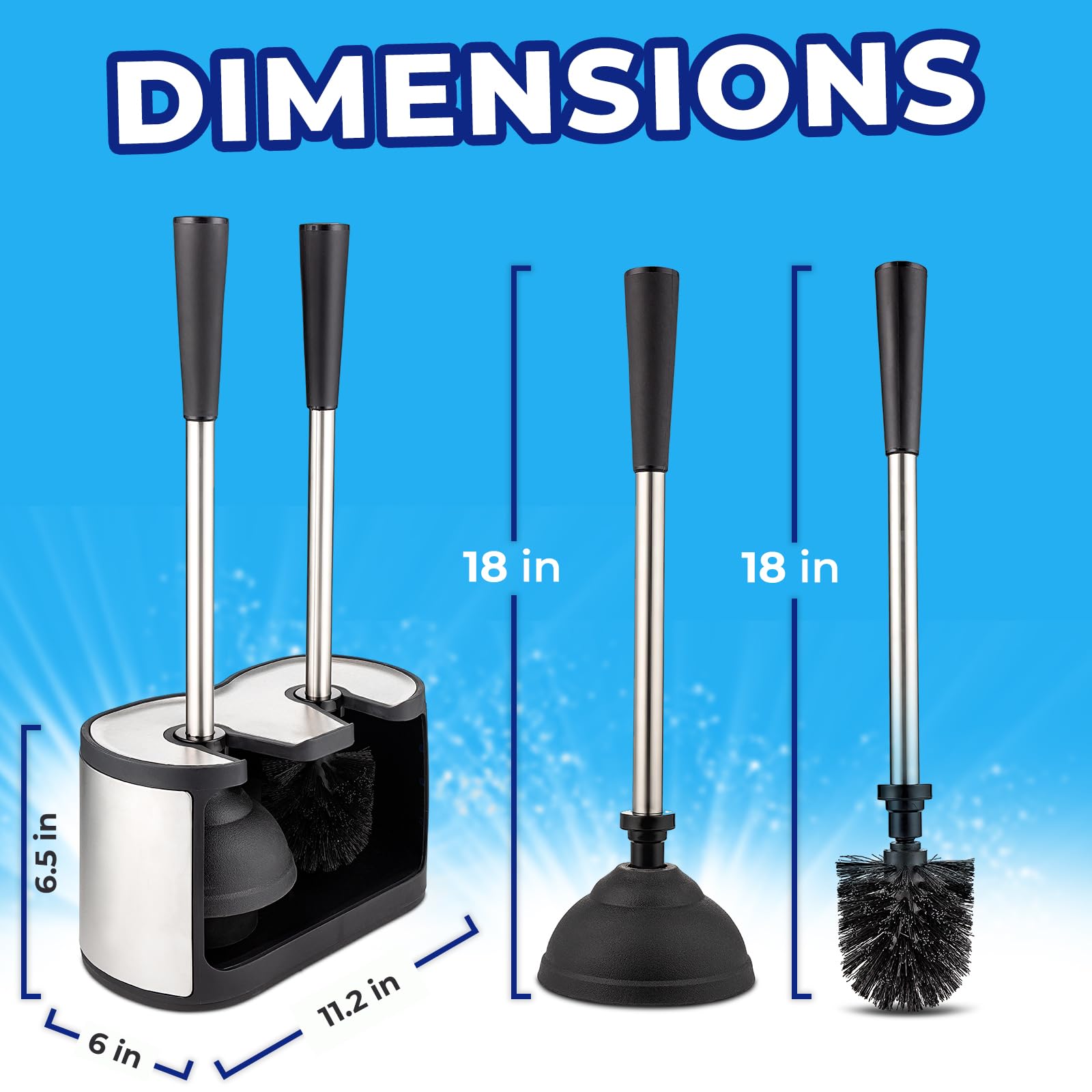 UMIEN UMIEN 2 Pack Toilet Brush and Plunger Set 18in Stainless Steel Design Long Handles Freestanding Canister Updated 2025 No Rust Stain Nickel - View 3 of 7