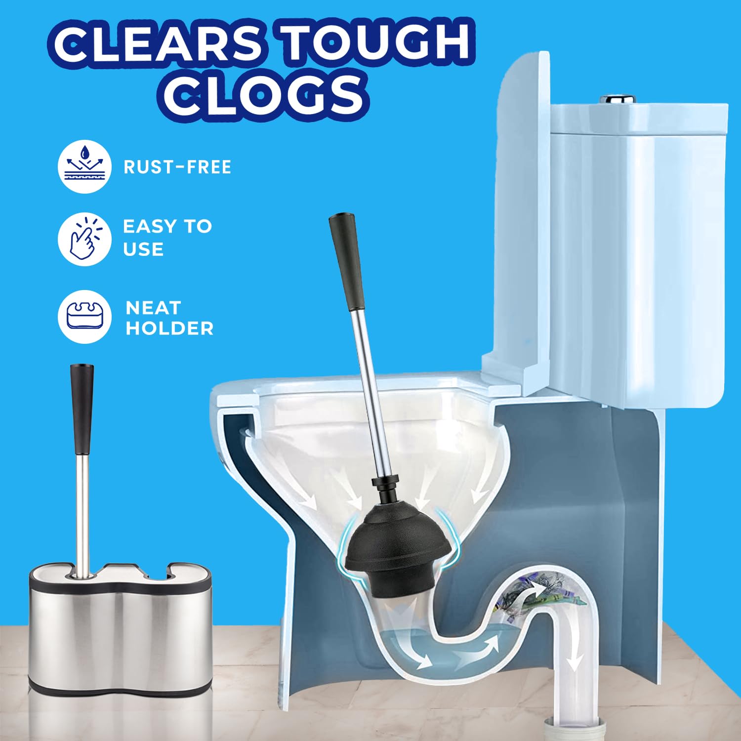 UMIEN UMIEN 2 Pack Toilet Brush and Plunger Set 18in Stainless Steel Design Long Handles Freestanding Canister Updated 2025 No Rust Stain Nickel - View 4 of 7