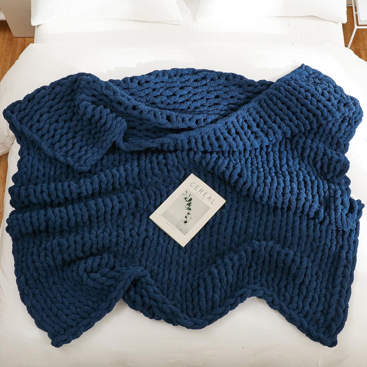 YAAPSU YAAPSU Chunky Knit Throw Blanket 51x63 Hand Knitted Thick Cable Knit Jumbo Chenille Yarn Soft Rope Knot Crochet for Sofa Bed Navy Blue - View 4 of 9