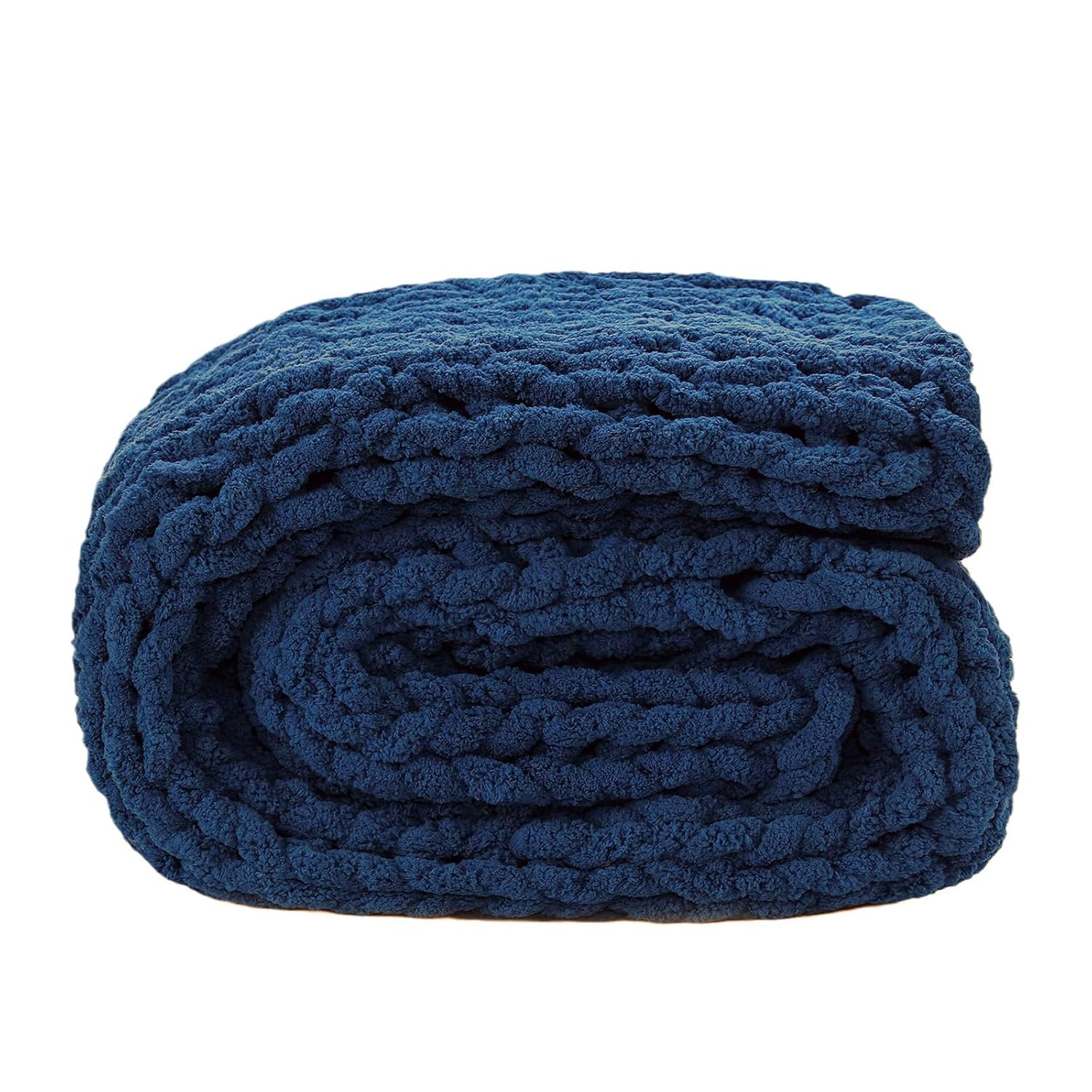 YAAPSU YAAPSU Chunky Knit Throw Blanket 51x63 Hand Knitted Thick Cable Knit Jumbo Chenille Yarn Soft Rope Knot Crochet for Sofa Bed Navy Blue - View 8 of 9