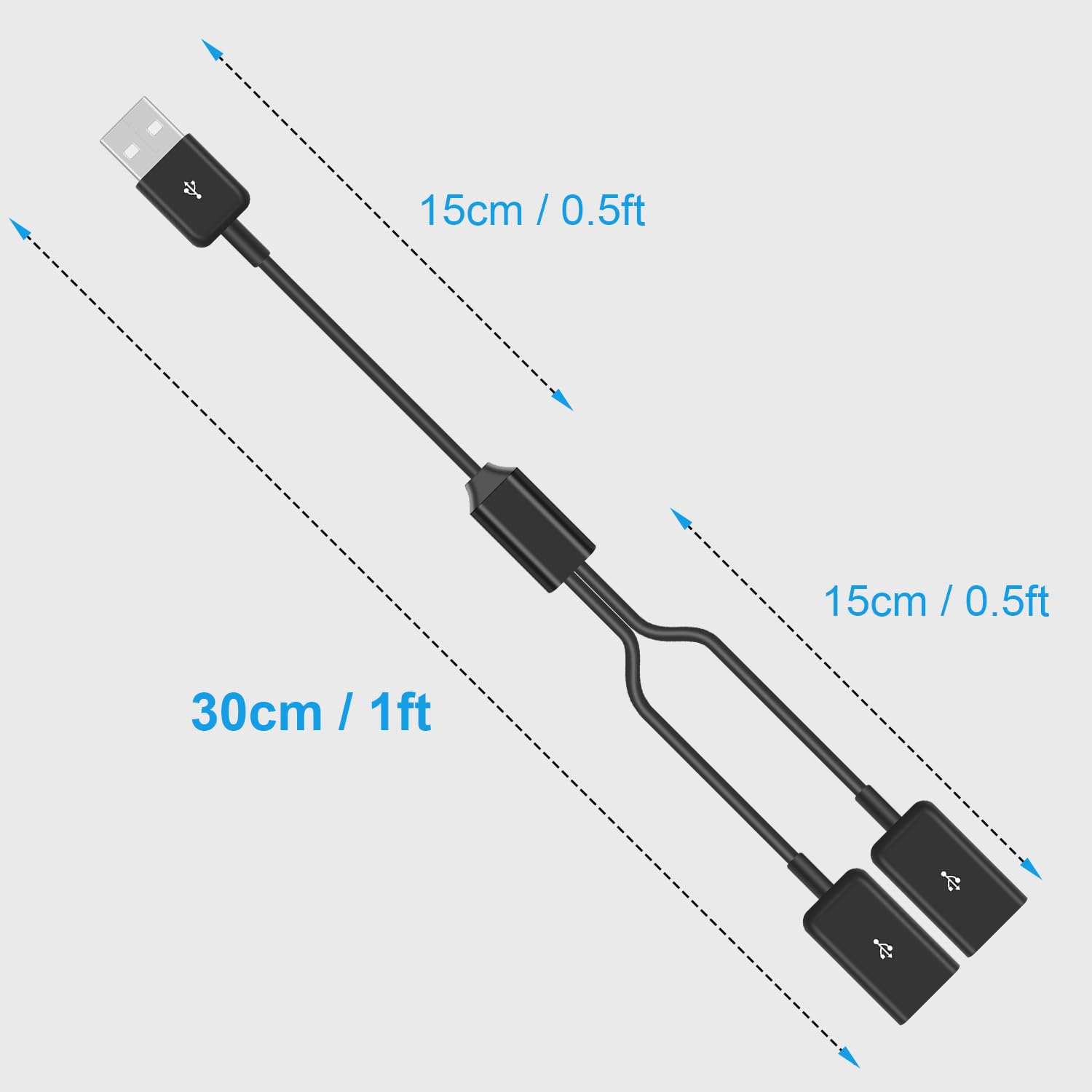 Duttek Duttek Upgraded USB Splitter Y Cable 1FT 30cm USB 2.0 Male to 2 Female Extender Cord for Charging and Data Transfer Compatible with PC Laptop Mac TV HDD - View 3 of 7