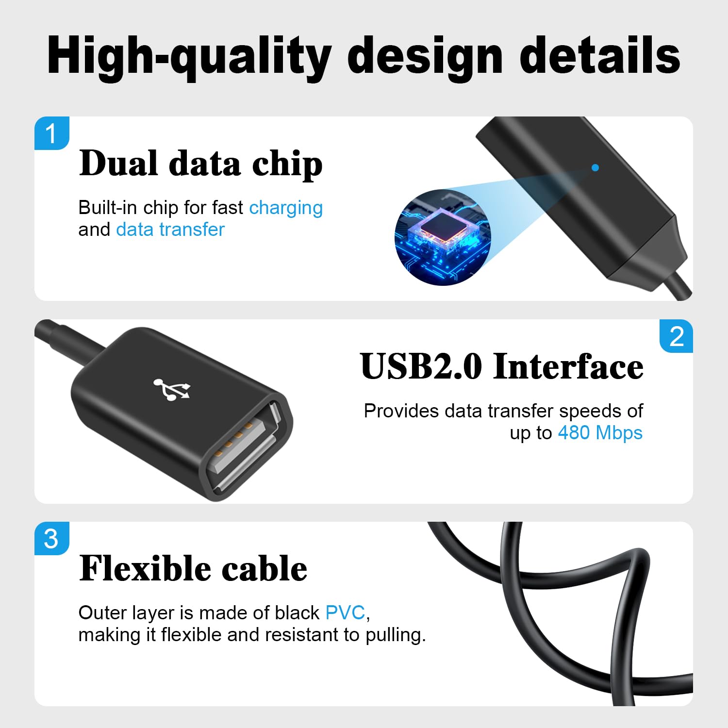 Duttek Duttek Upgraded USB Splitter Y Cable 1FT 30cm USB 2.0 Male to 2 Female Extender Cord for Charging and Data Transfer Compatible with PC Laptop Mac TV HDD - View 4 of 7