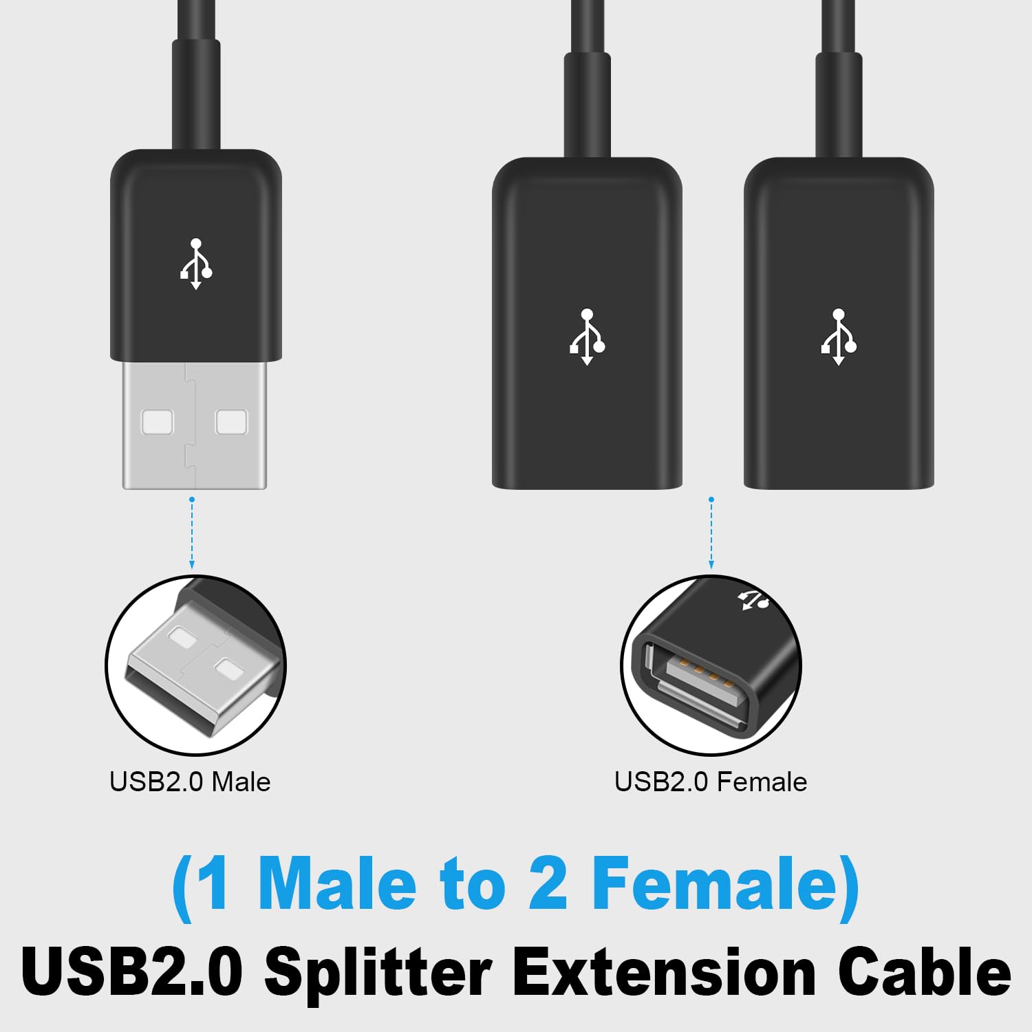 Duttek Duttek Upgraded USB Splitter Y Cable 1FT 30cm USB 2.0 Male to 2 Female Extender Cord for Charging and Data Transfer Compatible with PC Laptop Mac TV HDD - View 5 of 7