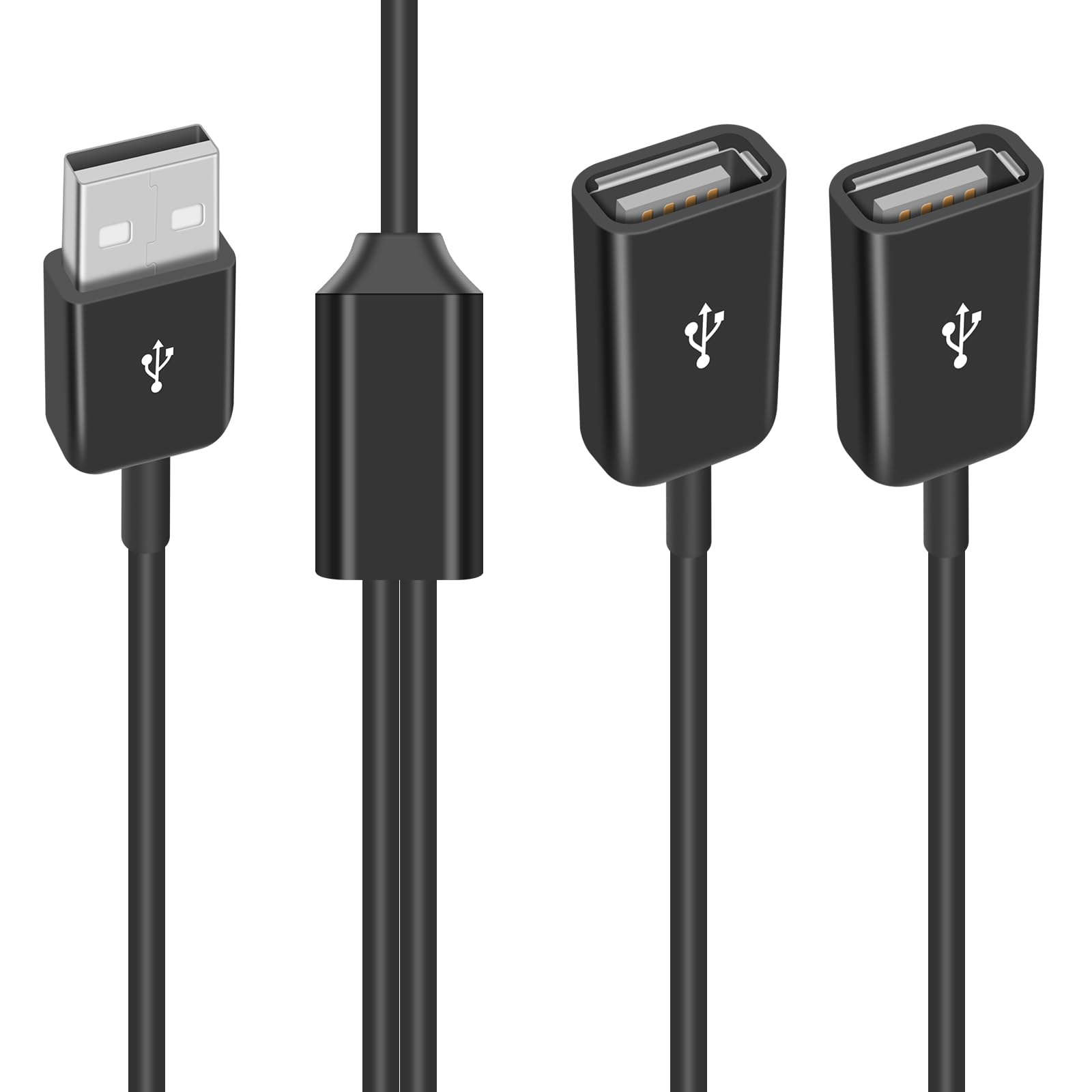 Duttek Duttek Upgraded USB Splitter Y Cable 1FT 30cm USB 2.0 Male to 2 Female Extender Cord for Charging and Data Transfer Compatible with PC Laptop Mac TV HDD