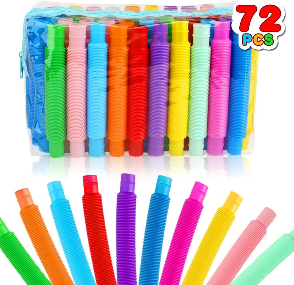 Siwarm 72 Pack Pop Tubes Fidget Sensory Toys for Kids Anxiety Relief Party Favors Birthday Goodie Bag Stocking Stuffers Treasure Box Prizes