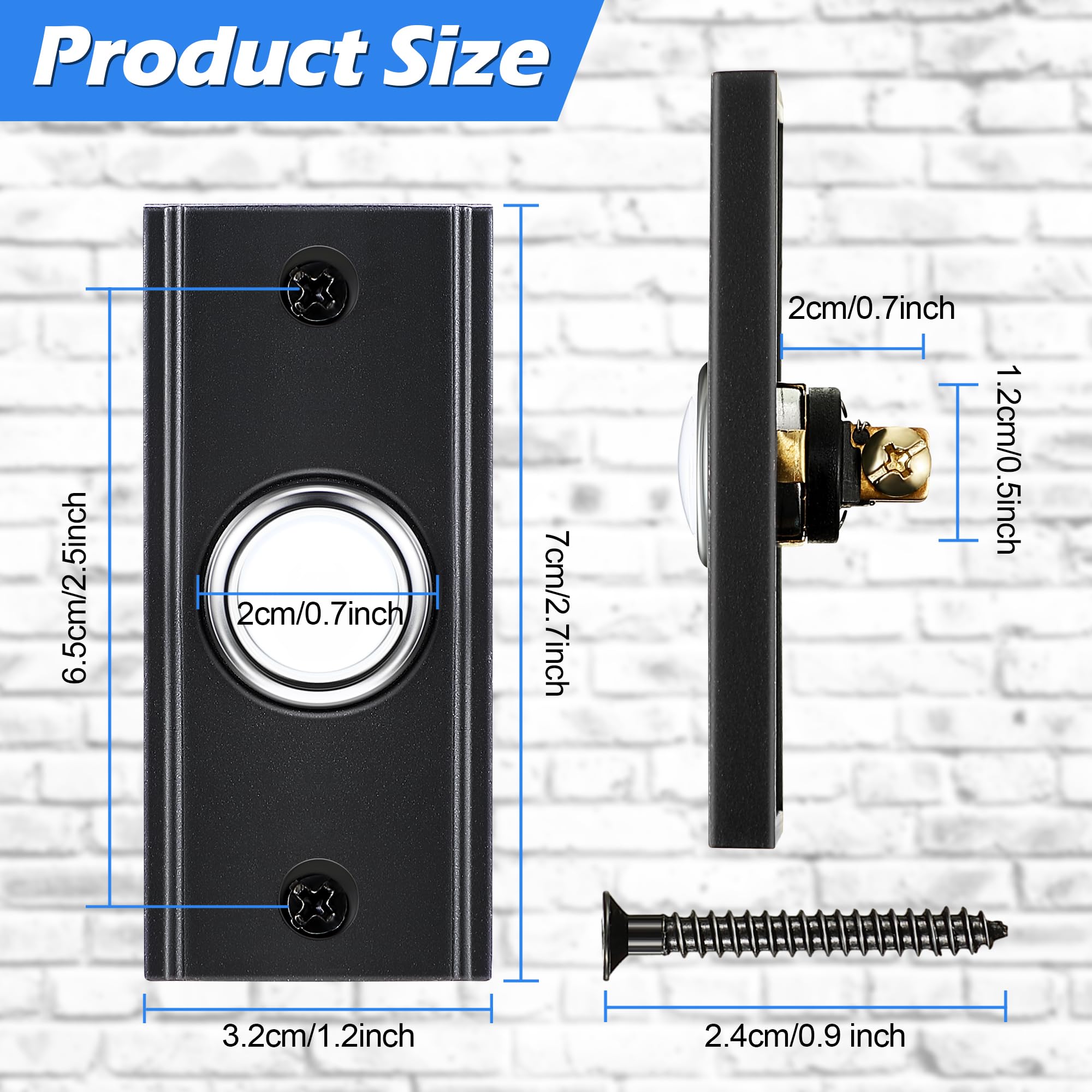 Dreyoo Dreyoo Lighted Metal Doorbell Push Button Vintage LED Replacement for Home and Garage Door Chimes Wall Mounted Universal Switch - View 2 of 7