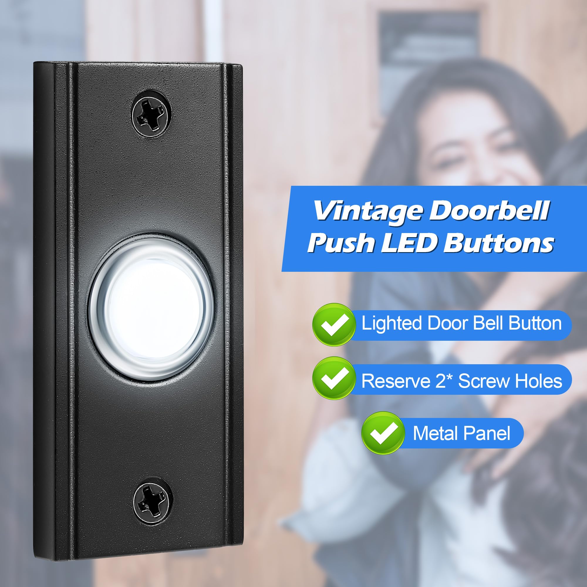 Dreyoo Dreyoo Lighted Metal Doorbell Push Button Vintage LED Replacement for Home and Garage Door Chimes Wall Mounted Universal Switch - View 3 of 7